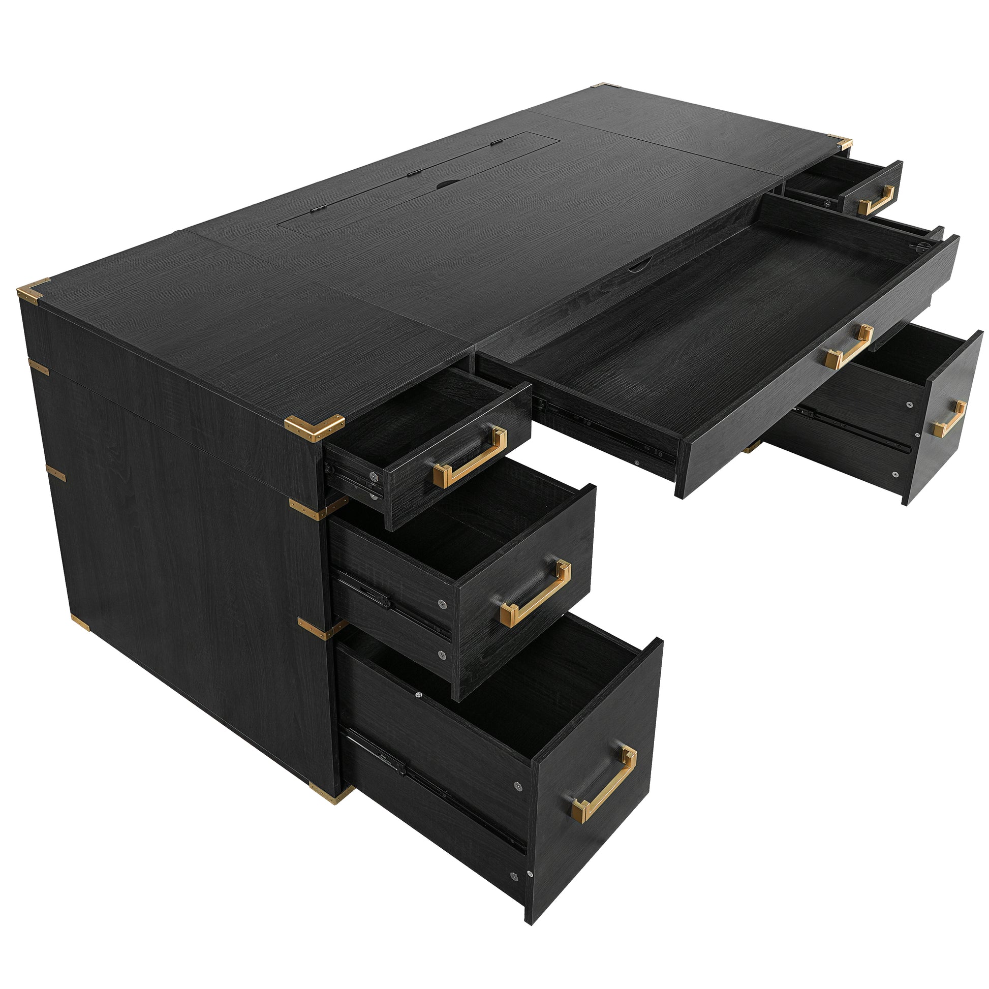 Axiom black executive office desk wide front view with dual drawer pedestals on white background