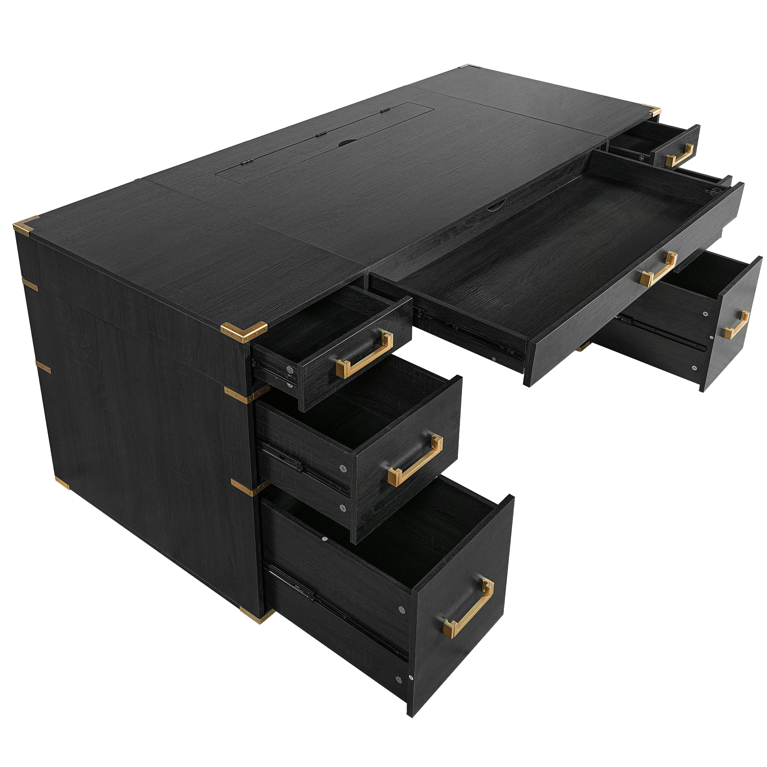 Axiom black executive office desk wide front view with dual drawer pedestals on white background