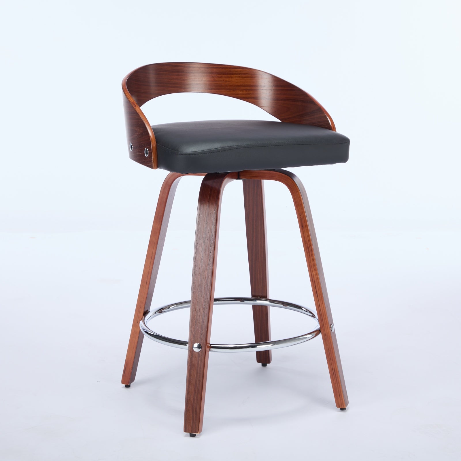 Barolo 25" PU Leather Bentwood Swivel Counter Height Bar Stool Set of 2