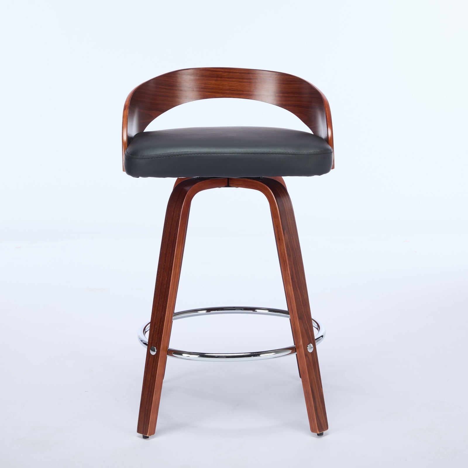 Barolo 25" PU Leather Bentwood Swivel Counter Height Bar Stool Set of 2