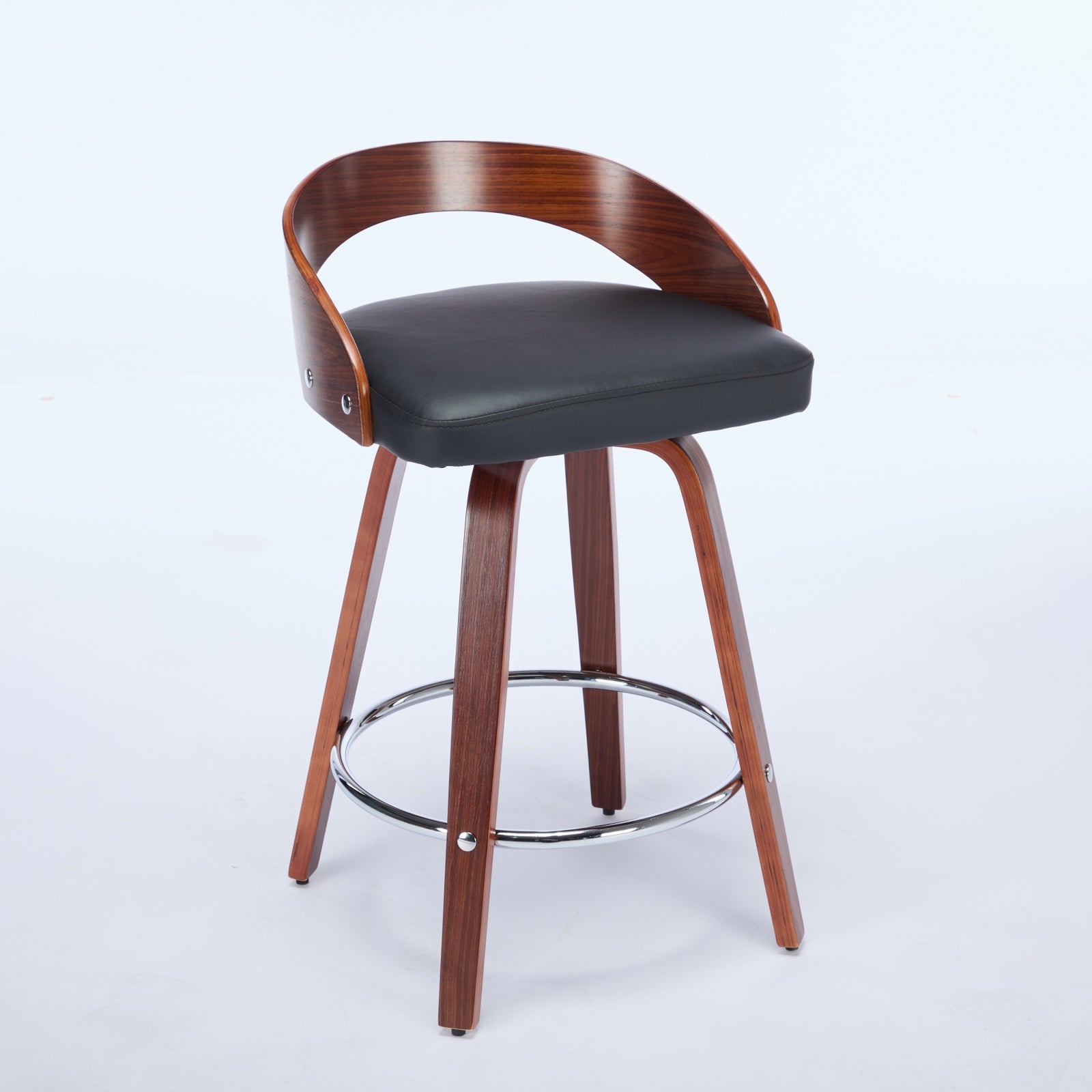 Barolo 25" PU Leather Bentwood Swivel Counter Height Bar Stool Set of 2
