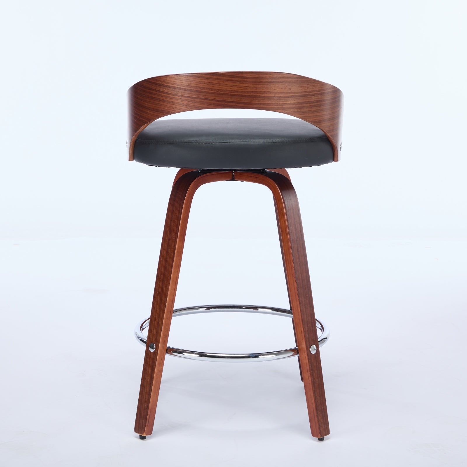 Barolo 25" PU Leather Bentwood Swivel Counter Height Bar Stool Set of 2