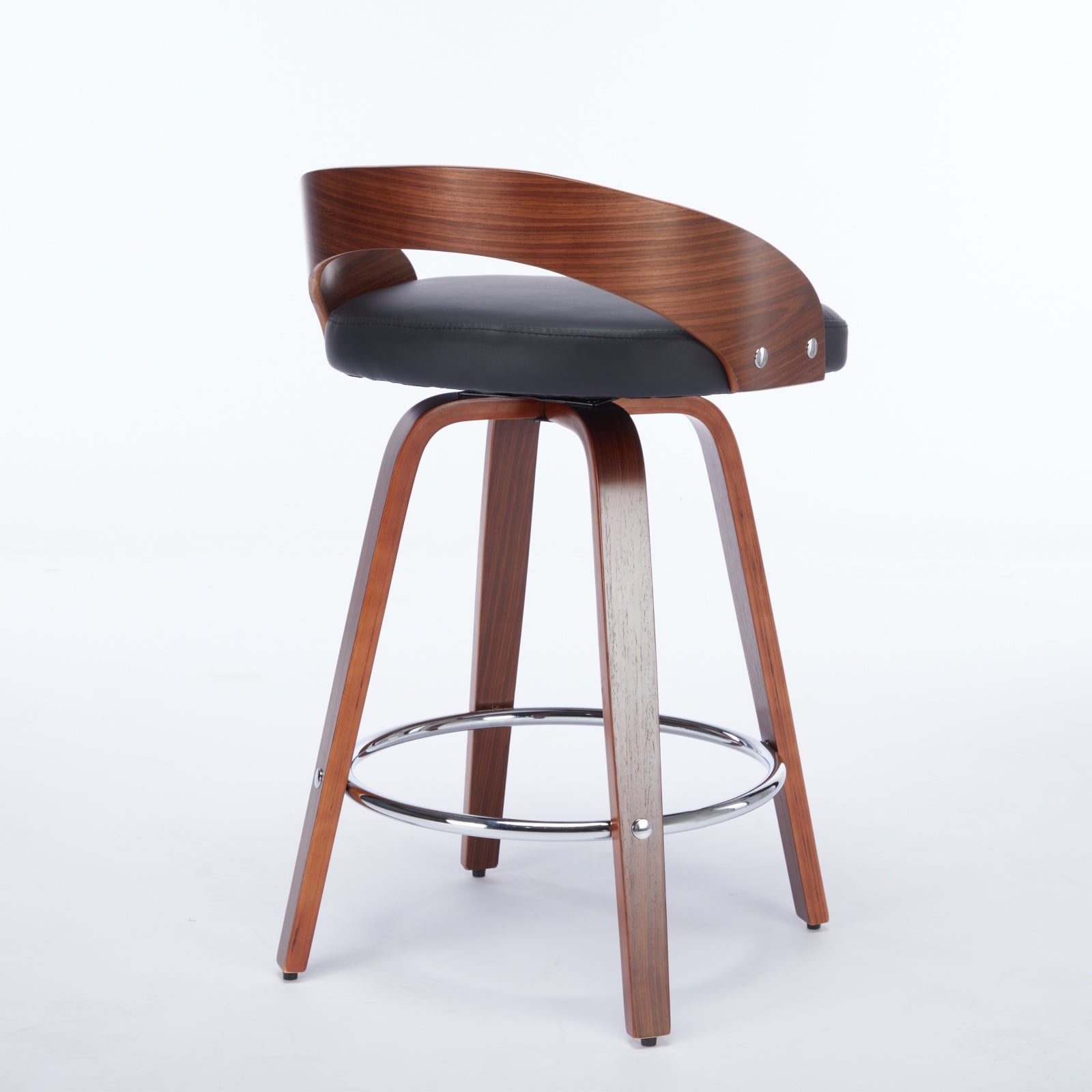 Barolo 25" PU Leather Bentwood Swivel Counter Height Bar Stool Set of 2