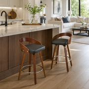 Barolo 25" PU Leather Bentwood Swivel Counter Height Bar Stool Set of 2
