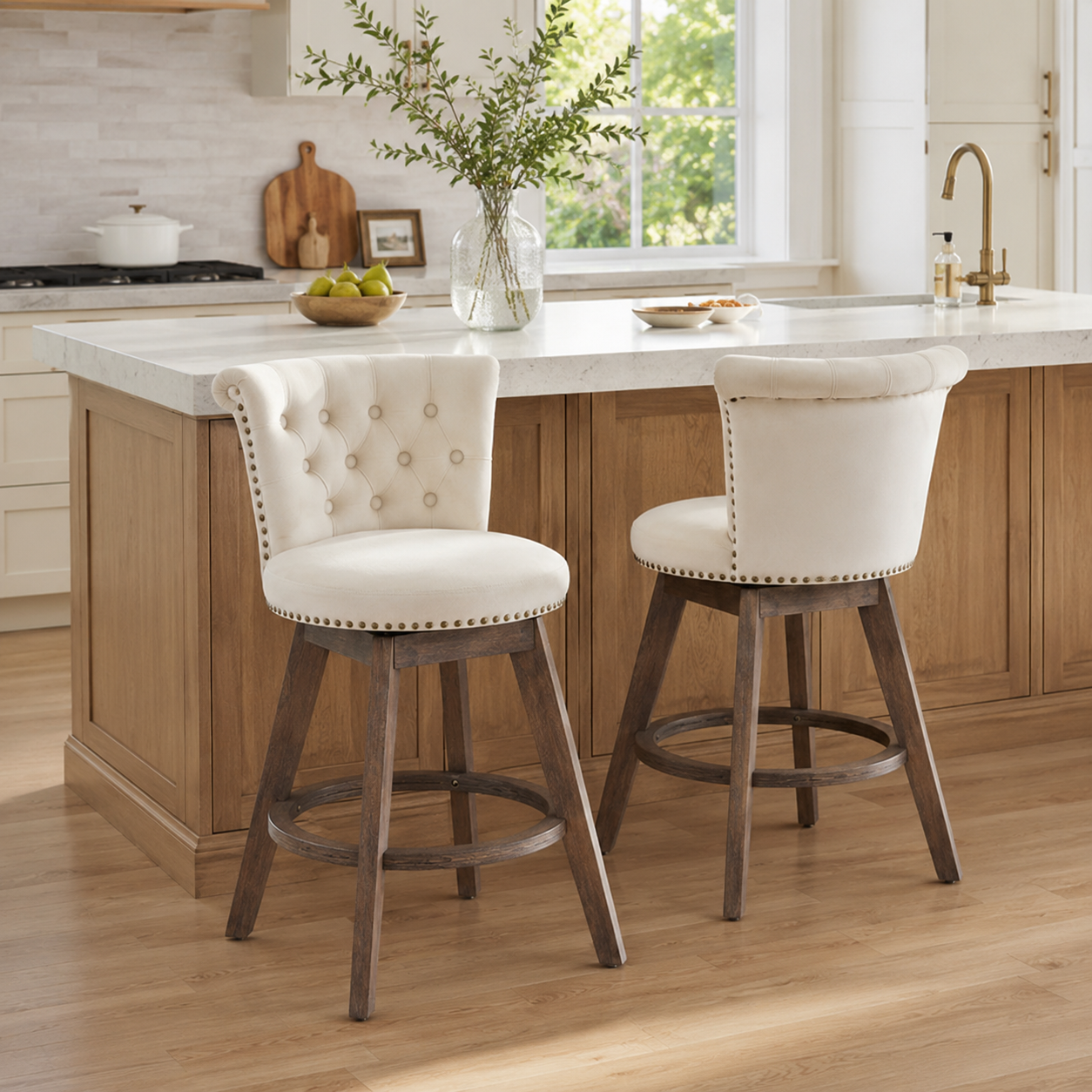 Barossa 26" Tufted Velvet Swivel Counter Height Bar Stool Set of 2 with Backrest