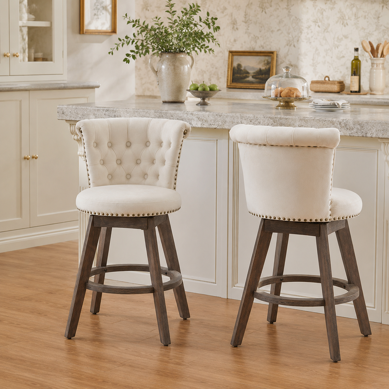 Barossa 26" Tufted Velvet Swivel Counter Height Bar Stool Set of 2 with Backrest