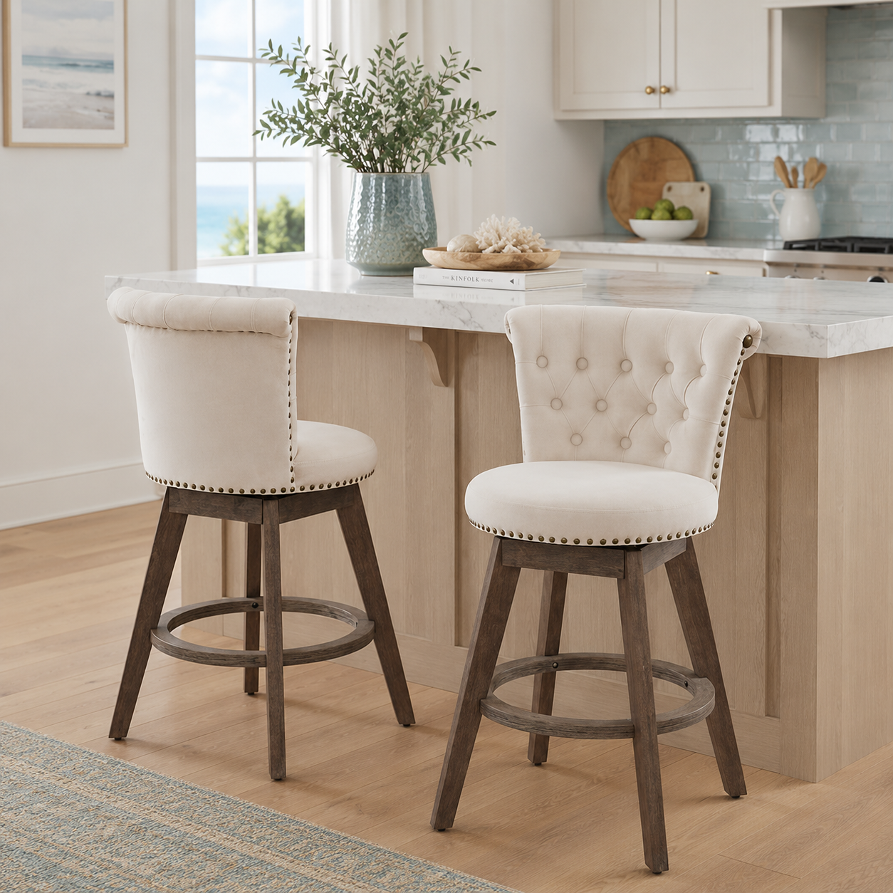 Barossa 26" Tufted Velvet Swivel Counter Height Bar Stool Set of 2 with Backrest