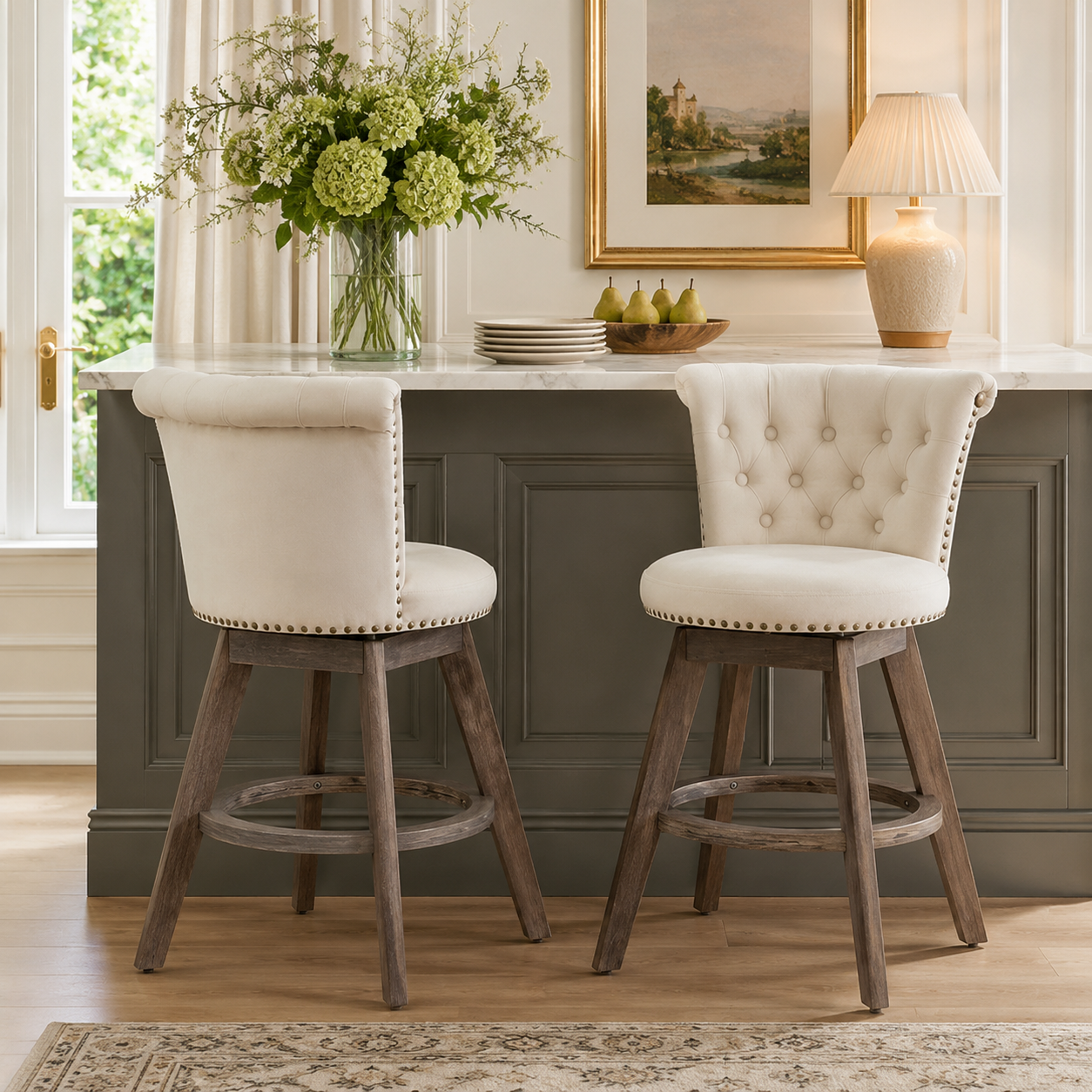 Barossa 26" Tufted Velvet Swivel Counter Height Bar Stool Set of 2 with Backrest