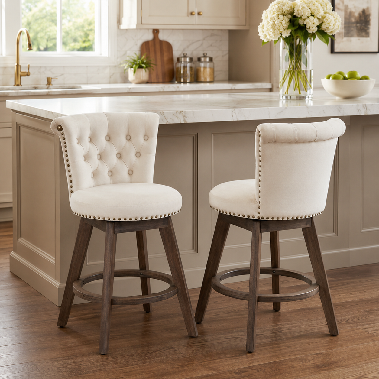 Barossa 26" Tufted Velvet Swivel Counter Height Bar Stool Set of 2 with Backrest