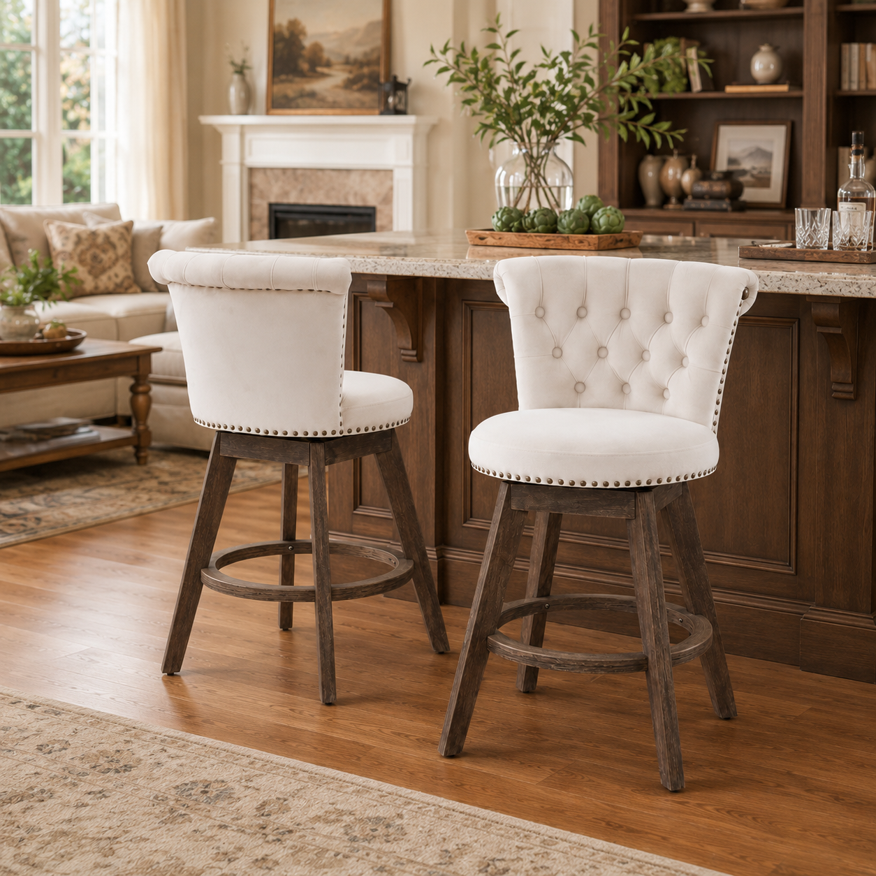 Barossa 26" Tufted Velvet Swivel Counter Height Bar Stool Set of 2 with Backrest