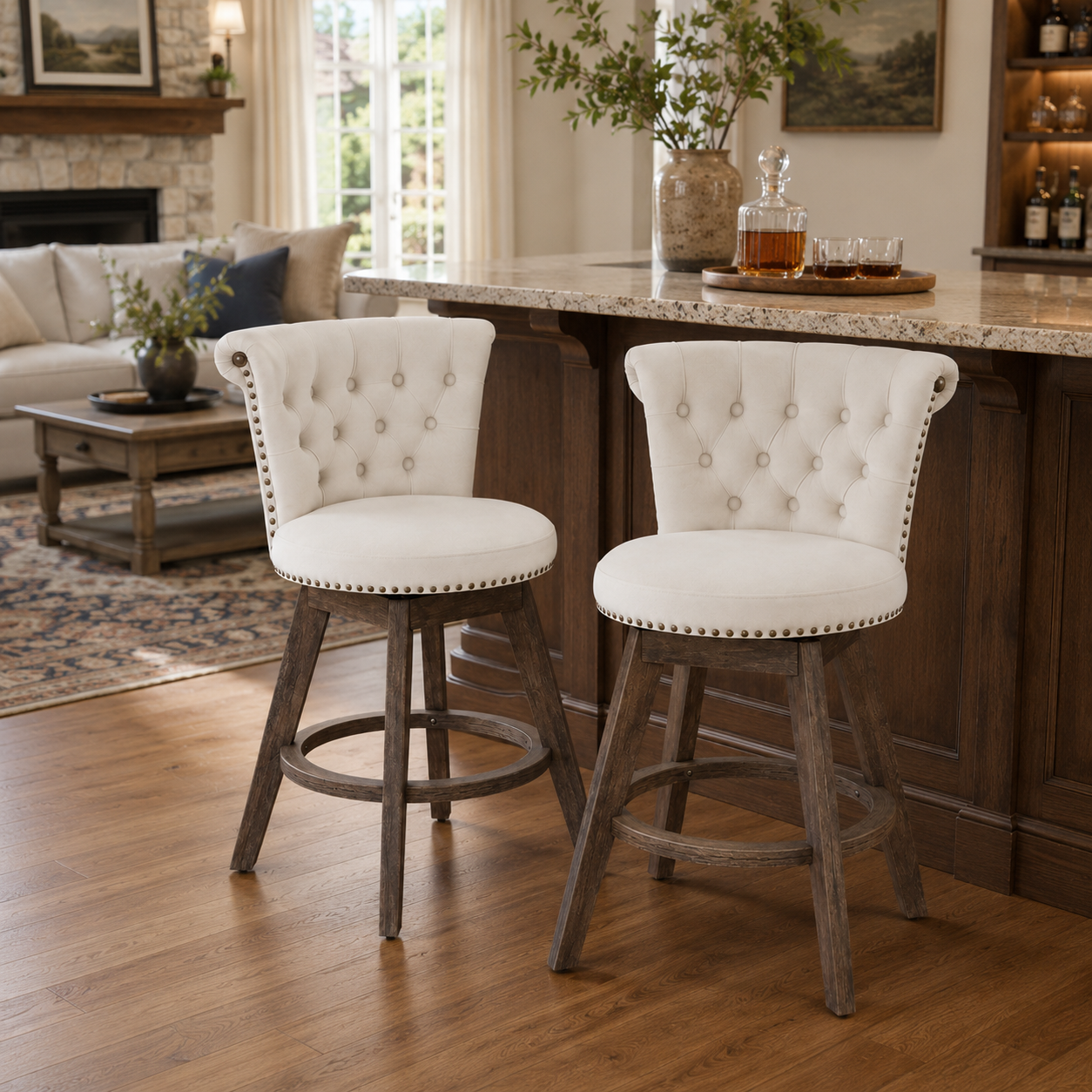 Barossa 26" Tufted Velvet Swivel Counter Height Bar Stool Set of 2 with Backrest