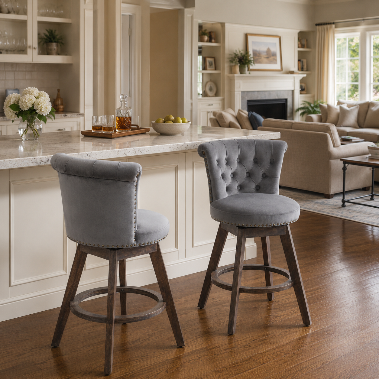 Barossa 26" Tufted Velvet Swivel Counter Height Bar Stool Set of 2 with Backrest