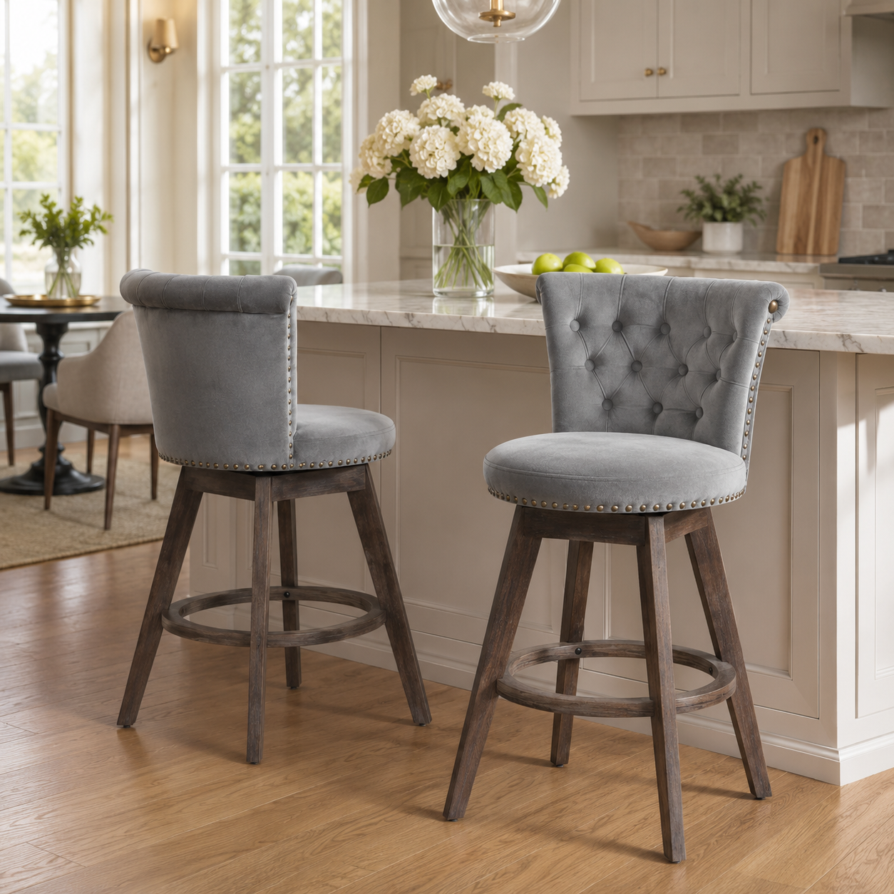 Barossa 26" Tufted Velvet Swivel Counter Height Bar Stool Set of 2 with Backrest
