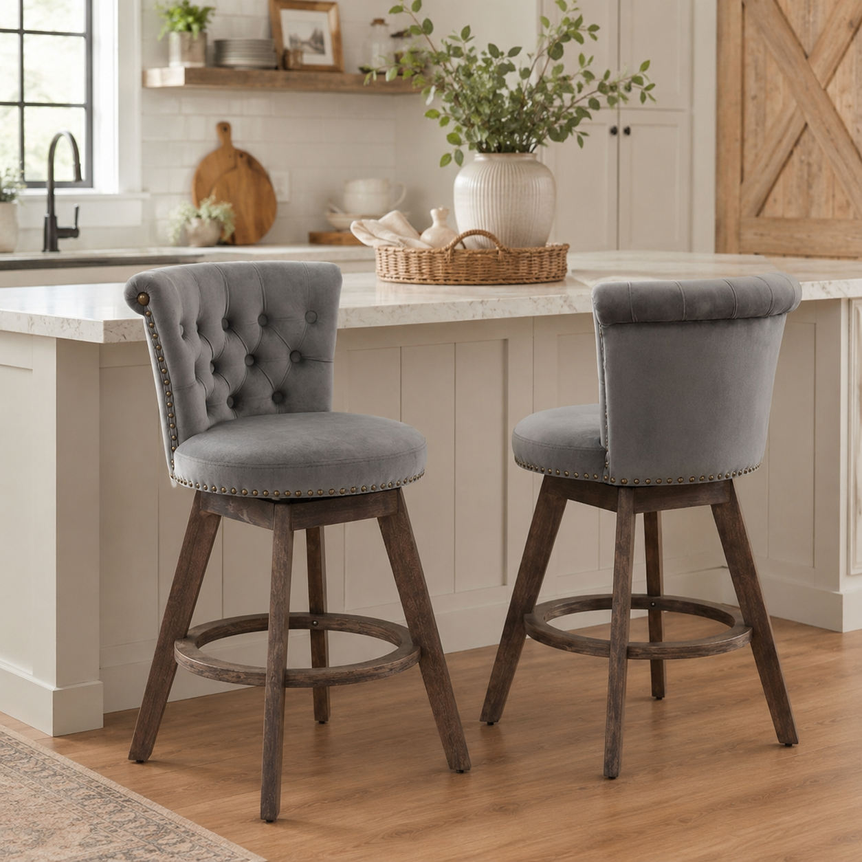 Barossa 26" Tufted Velvet Swivel Counter Height Bar Stool Set of 2 with Backrest