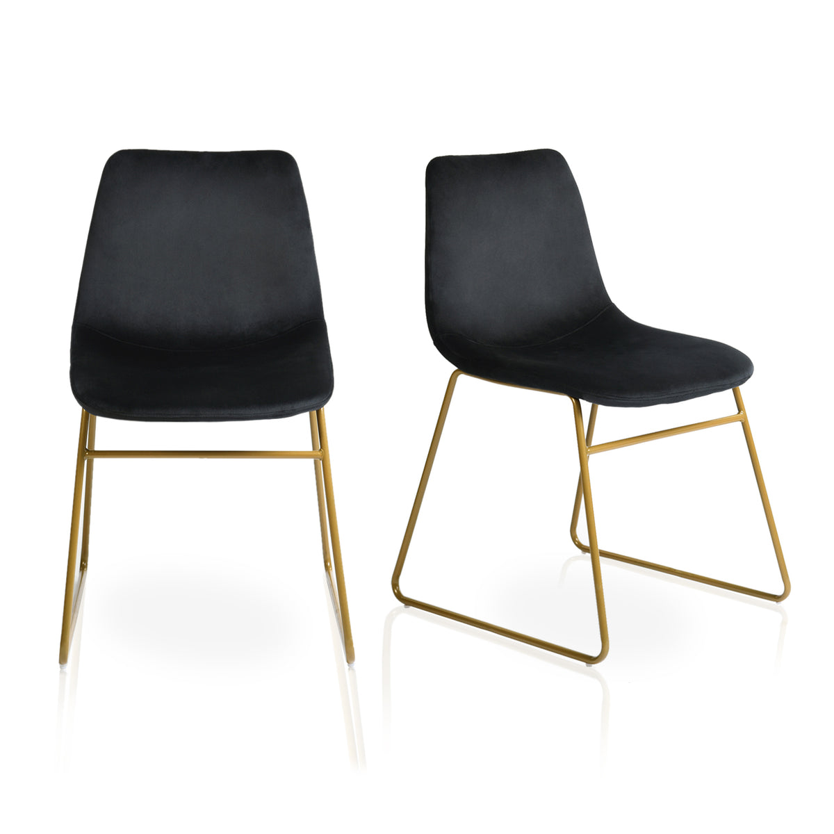 Batassel black velvet dining chairs set of 2 on white background