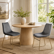 Batassel grey velvet dining chairs styled around a wood dining table
