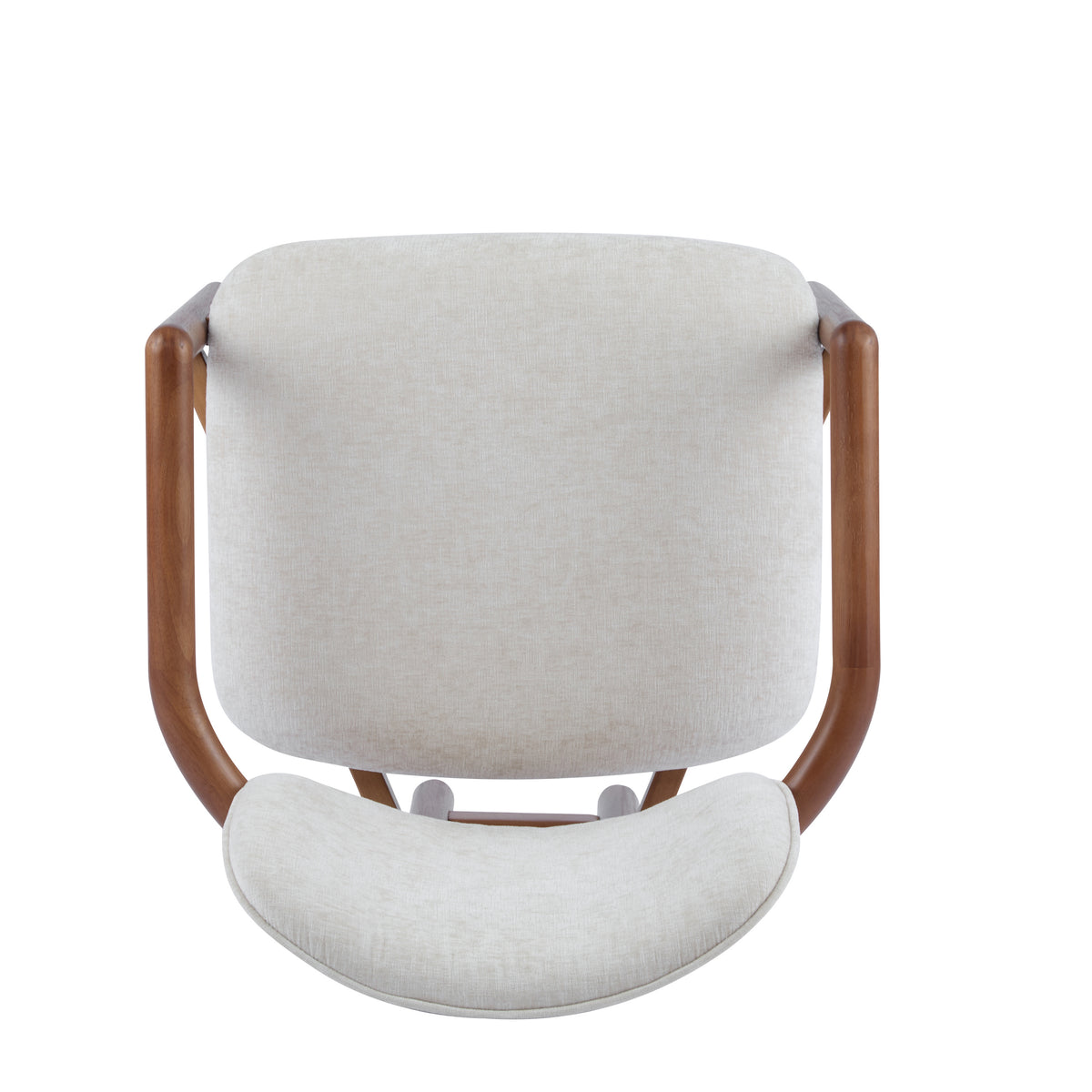 Bracciano brown dining armchair close-up of the upholstered seat underside and curved back