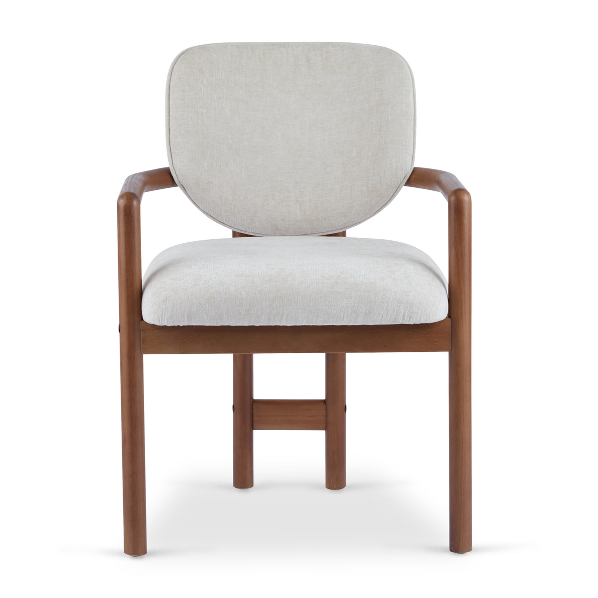 Bracciano brown upholstered dining armchair straight front view on white background