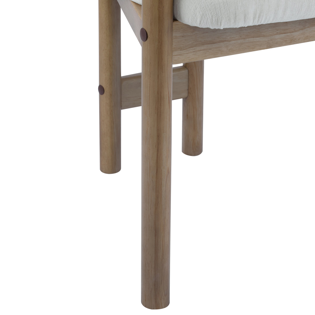 Bracciano oak dining armchair close-up of the solid rubberwood leg detail