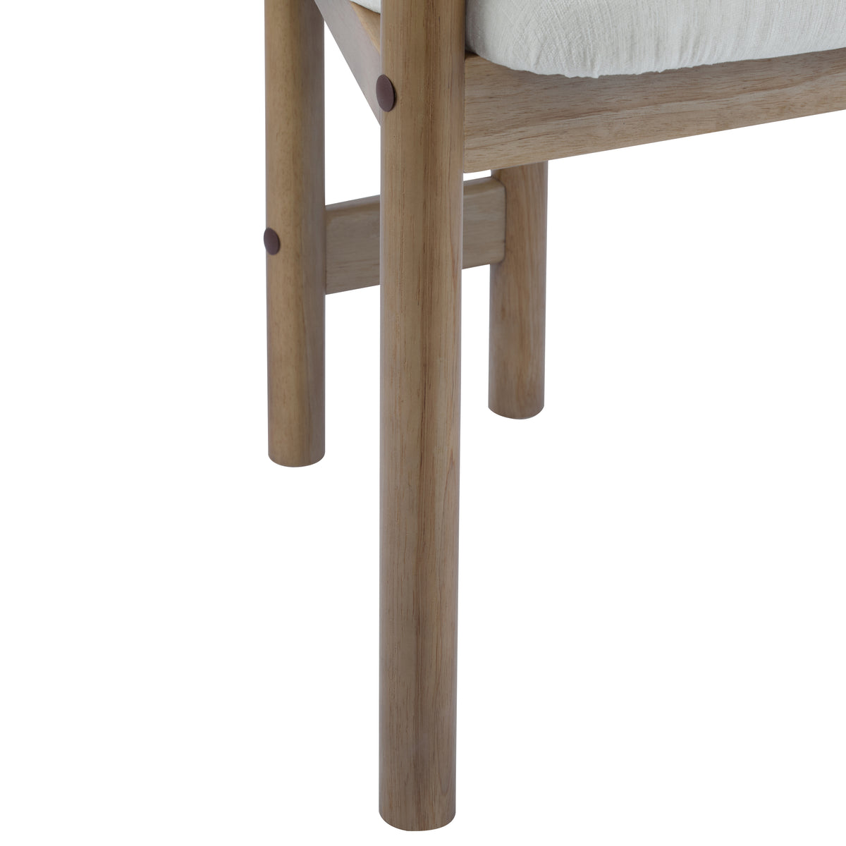 Bracciano oak dining armchair close-up of the solid rubberwood leg detail
