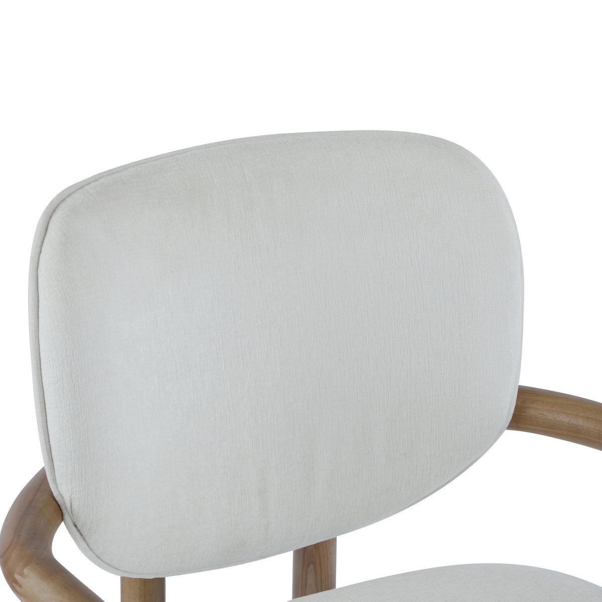 Bracciano oak dining armchair close-up of the upholstered backrest and rounded seat edge