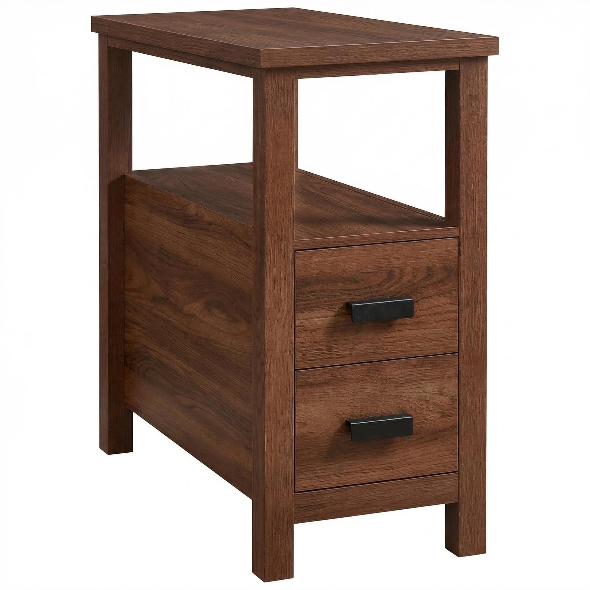 Branford walnut end table showing side view isolated on white background