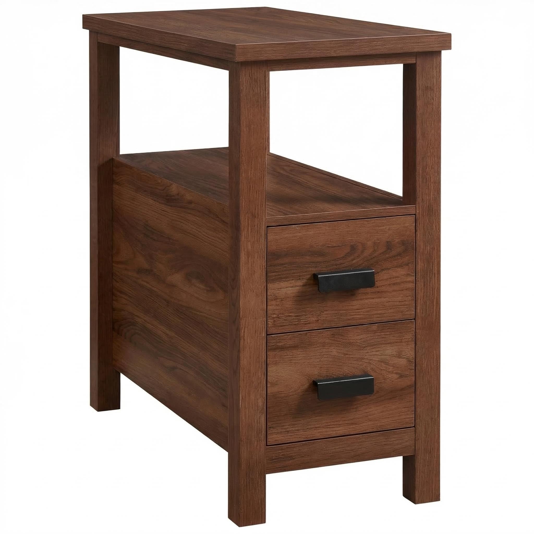 Branford walnut end table showing side view isolated on white background