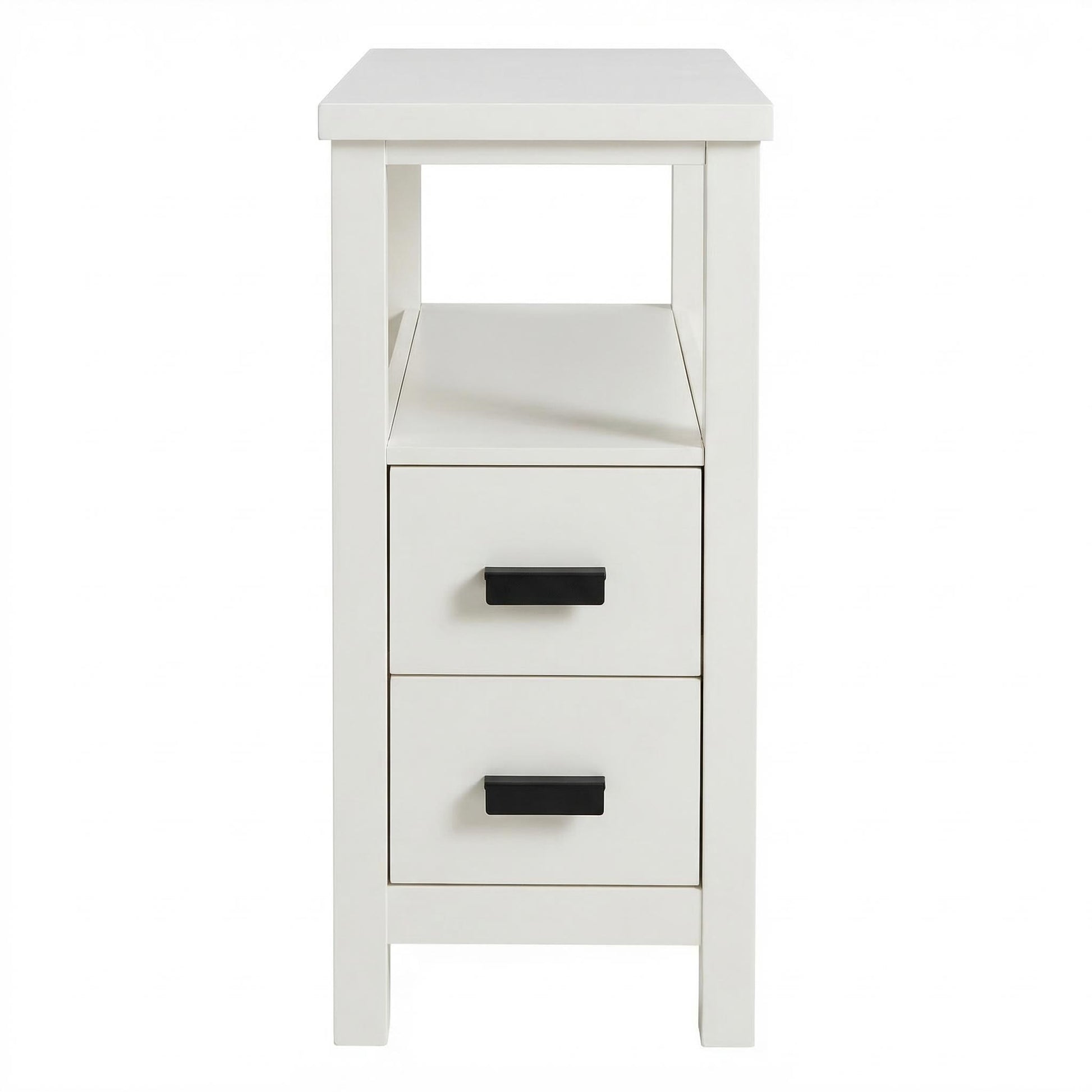 Branford white end table showing side view isolated on white background