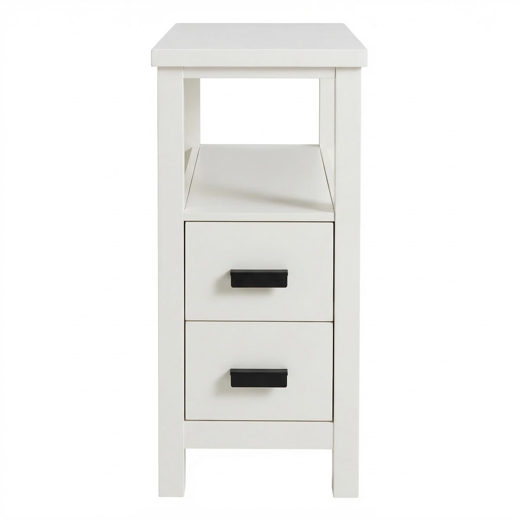 Branford white end table showing side view isolated on white background