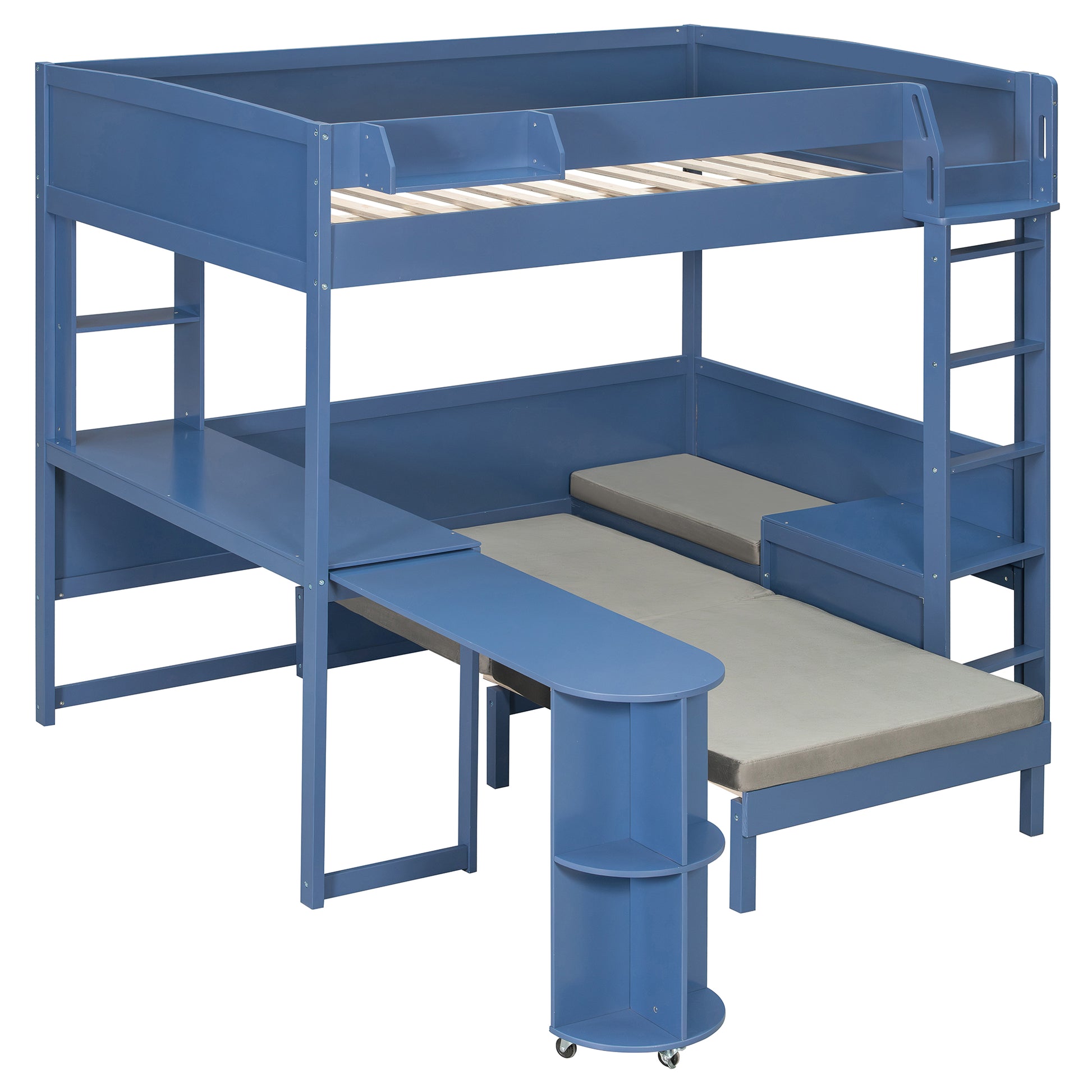 Brella blue full size loft bed showing opposite angled view