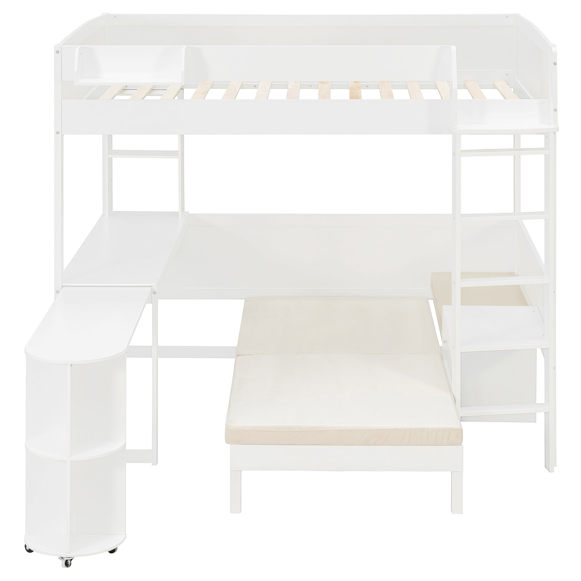 Brella white full size loft bed showing front view