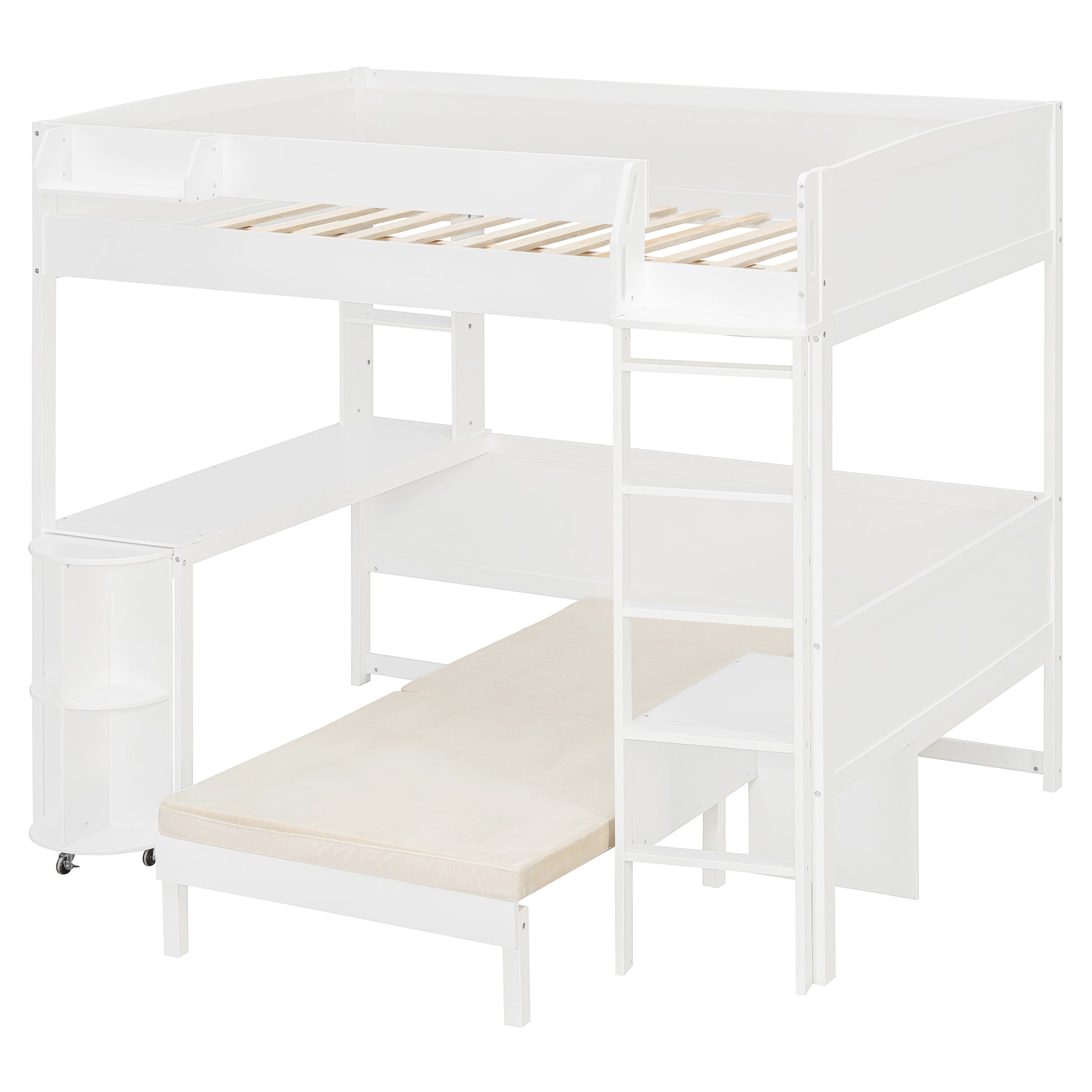 Brella white full size loft bed showing opposite angled view