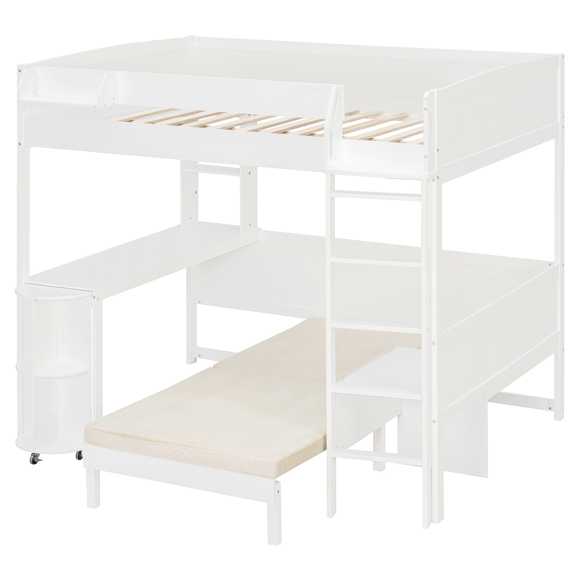 Brella white full size loft bed showing opposite angled view