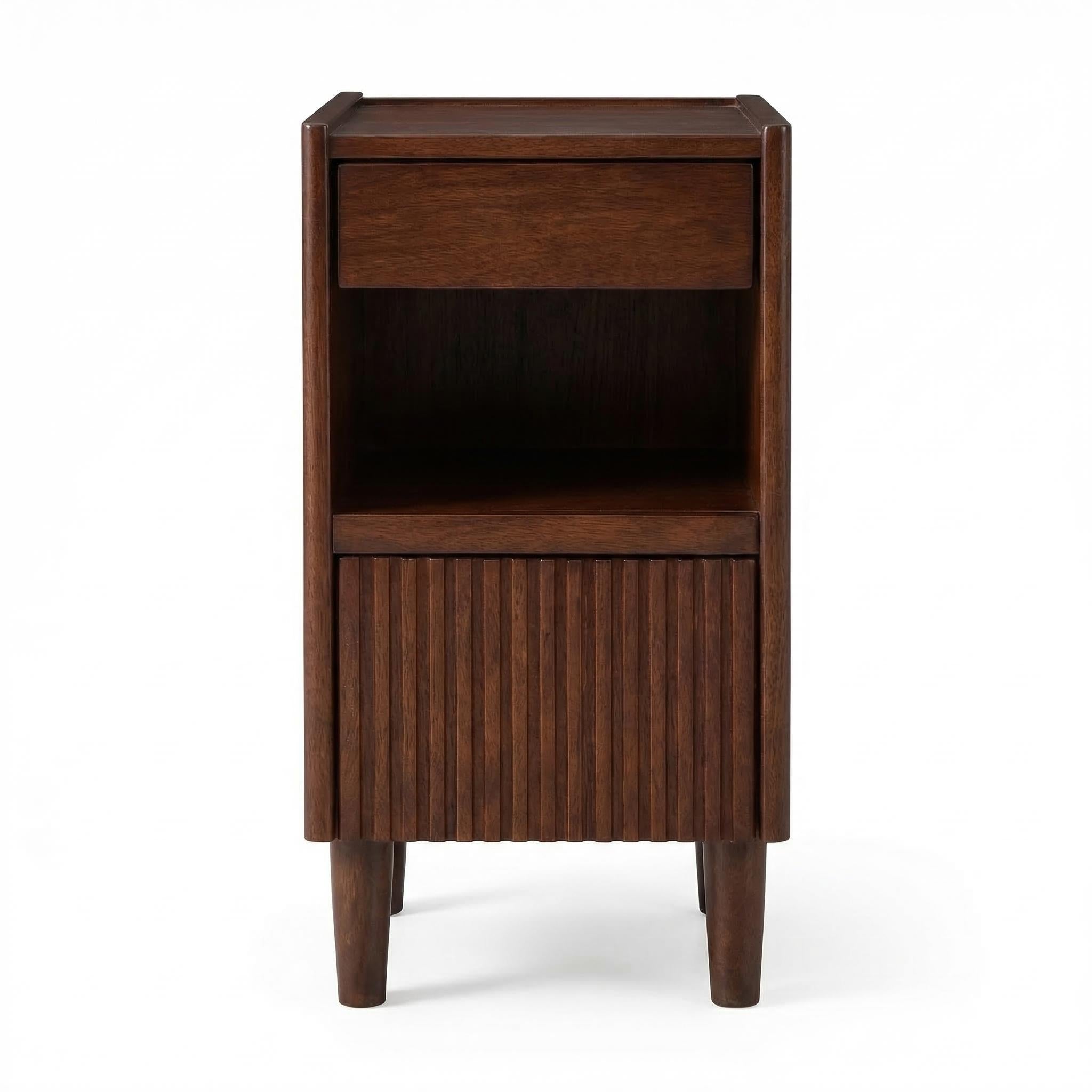 Brennor walnut nightstand showing front view isolated on white background