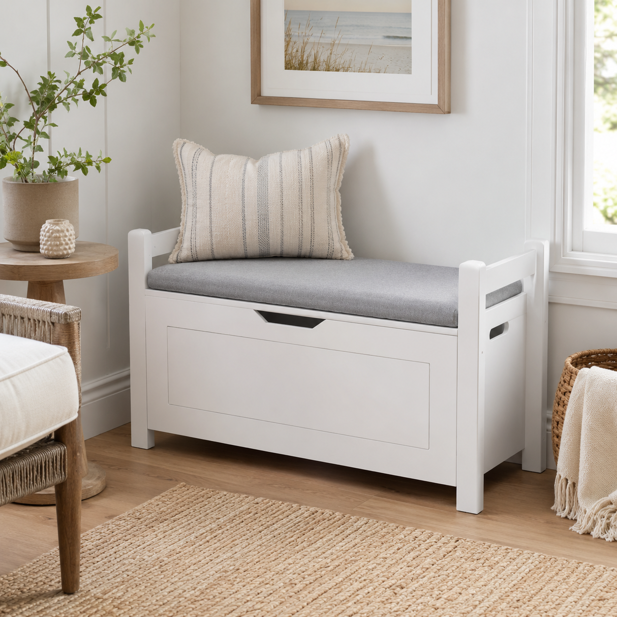 Brigton 35" Wood Storage Bench with  Cushioned Seat Top