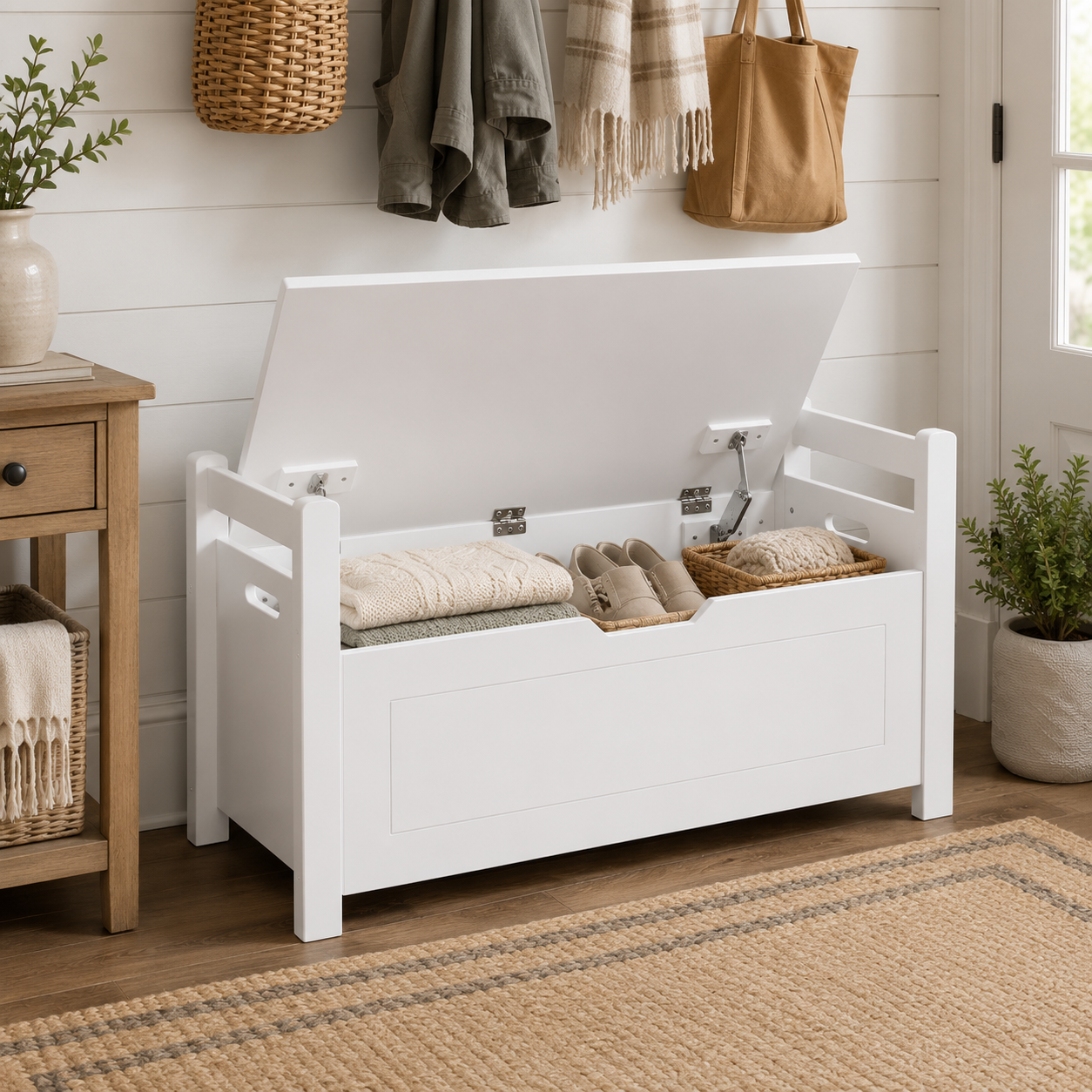 Brigton 35" Wood Storage Bench with  Cushioned Seat Top
