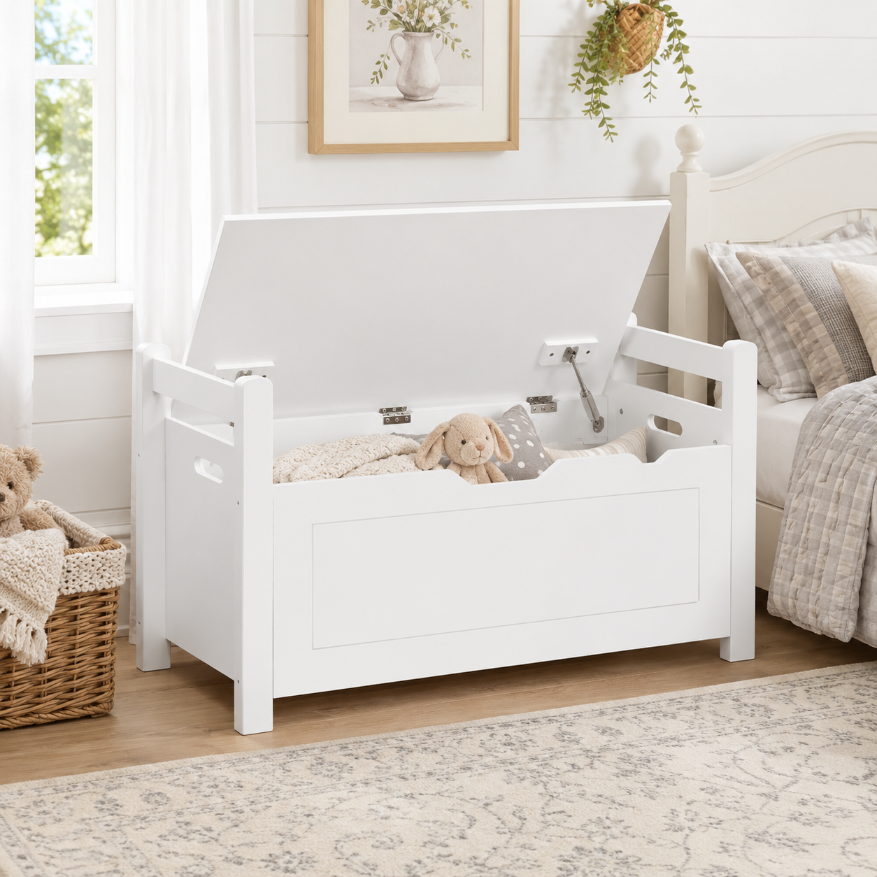 Brigton 35" Wood Storage Bench with  Cushioned Seat Top