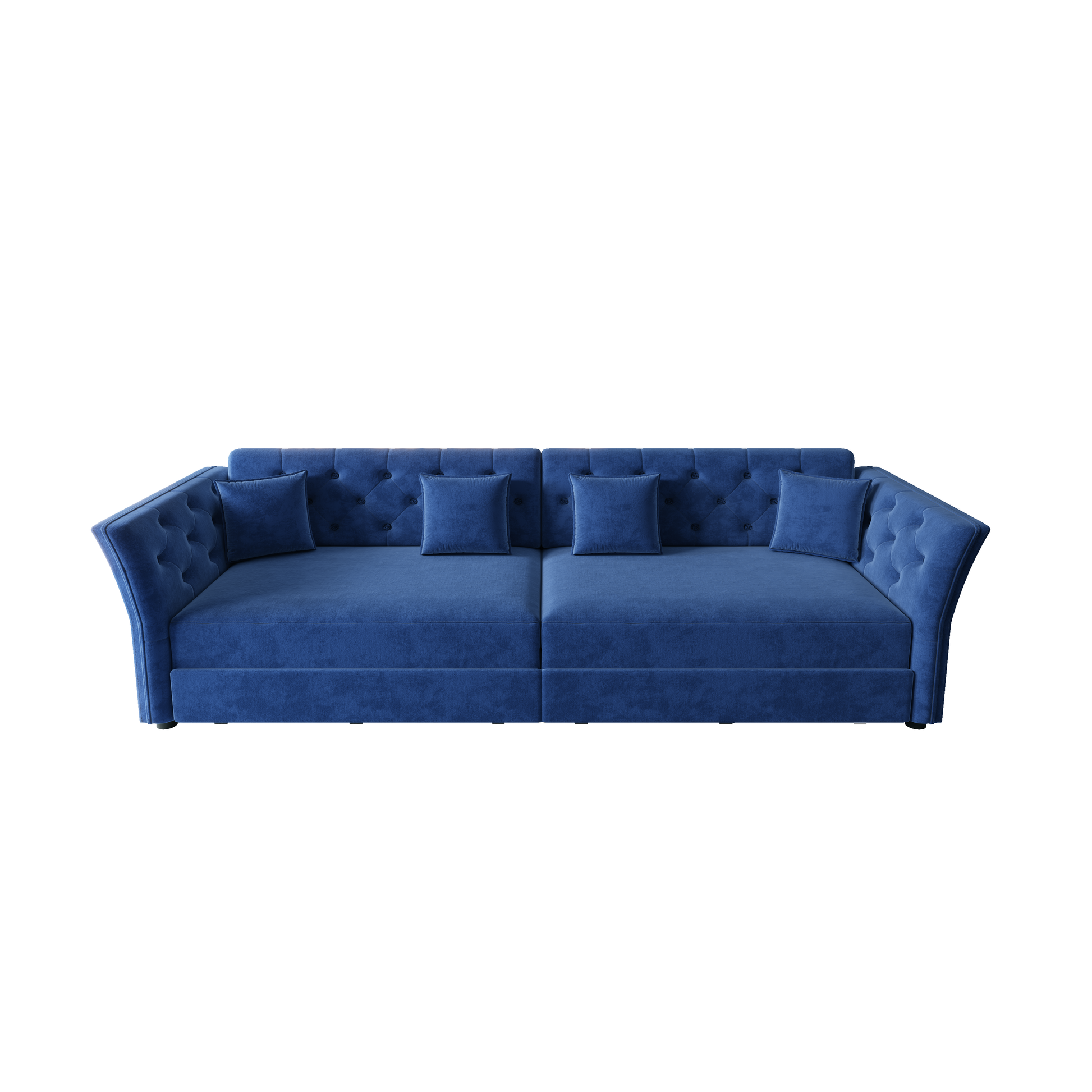 Brockton blue velvet oversize pull-out sleeper sofa bed showing front view isolated on white background