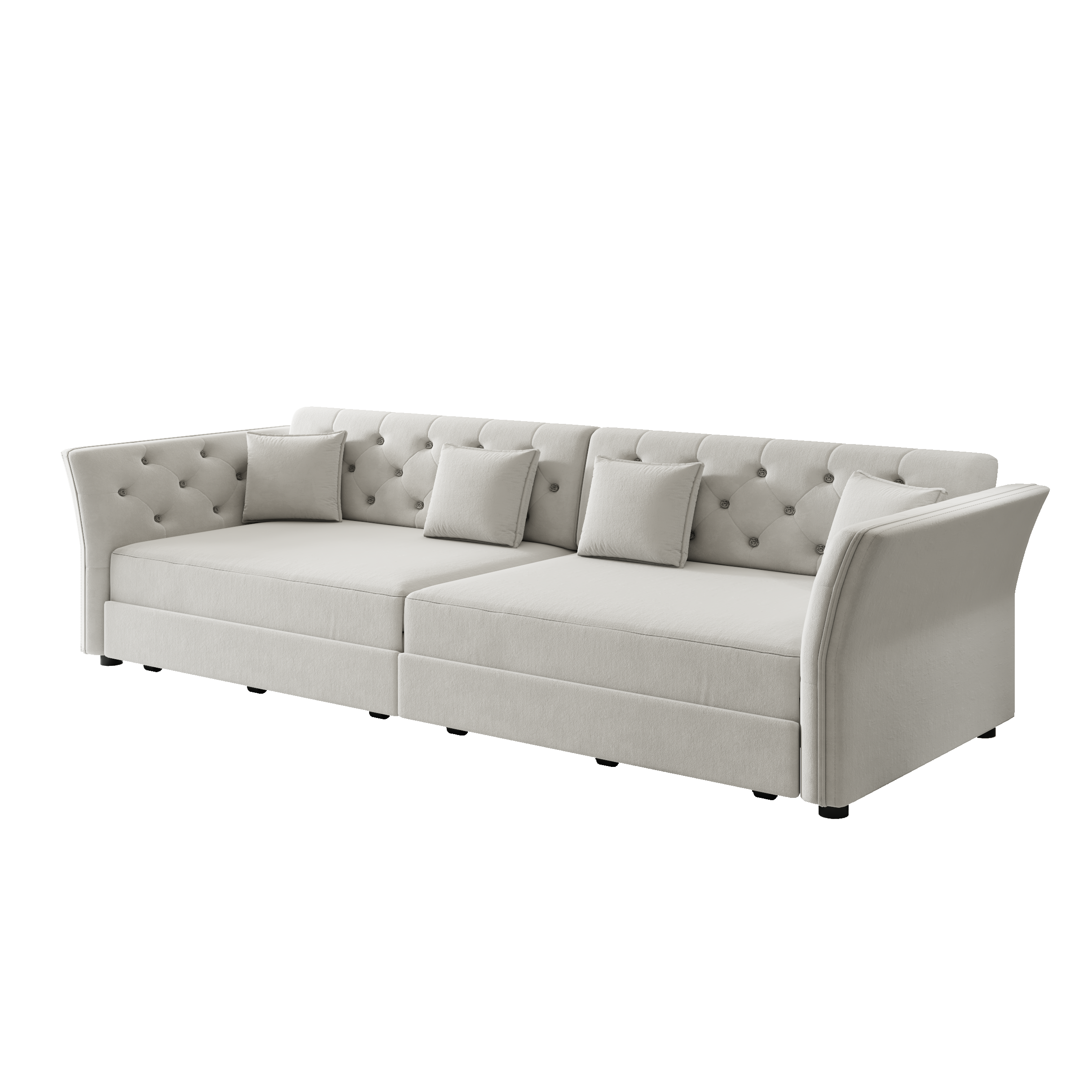 Brockton light gray velvet oversize pull-out sleeper sofa bed showing front angled view isolated on white background
