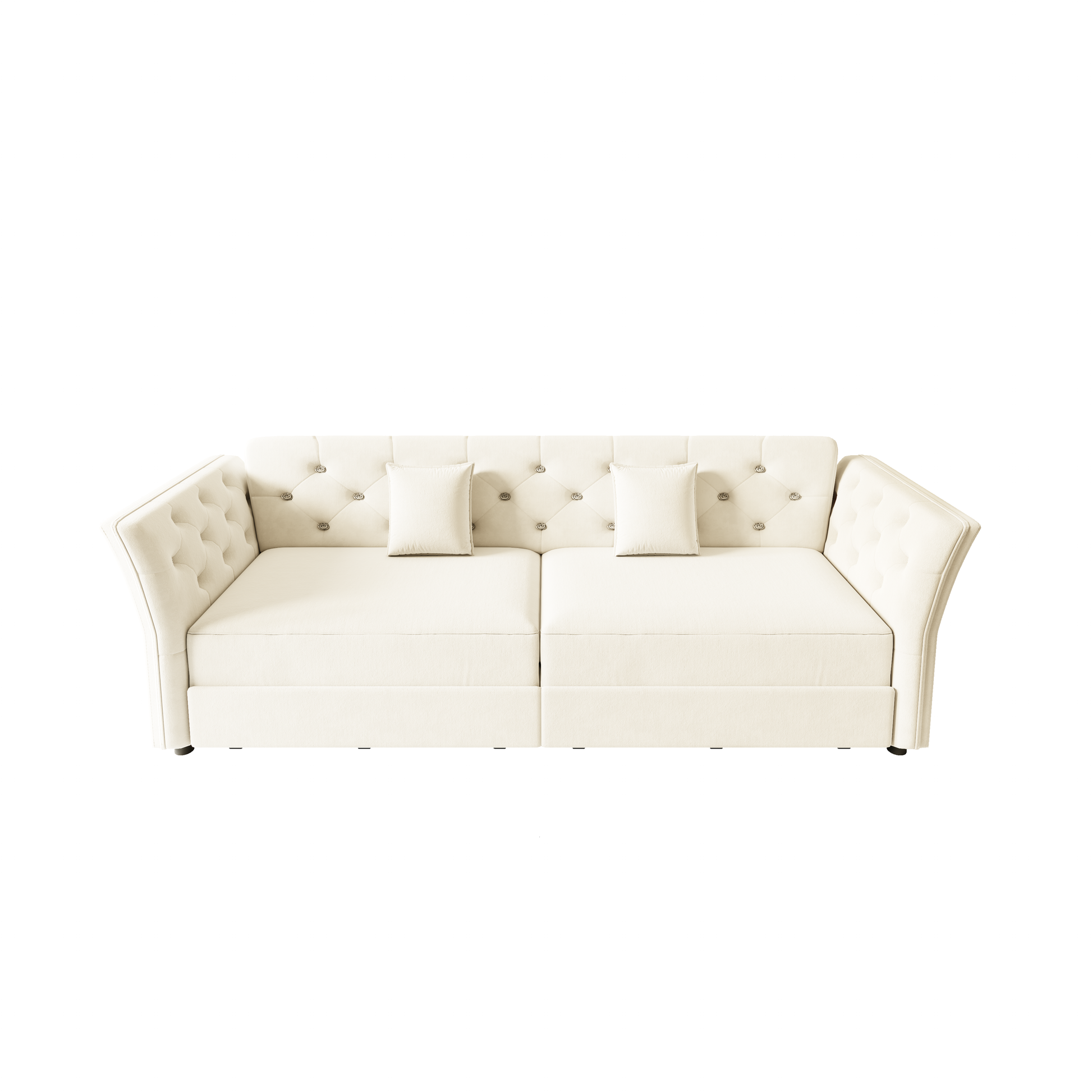 Brockton beige sleeper sofa showing front view tufted velvet sofa image isolated on white background