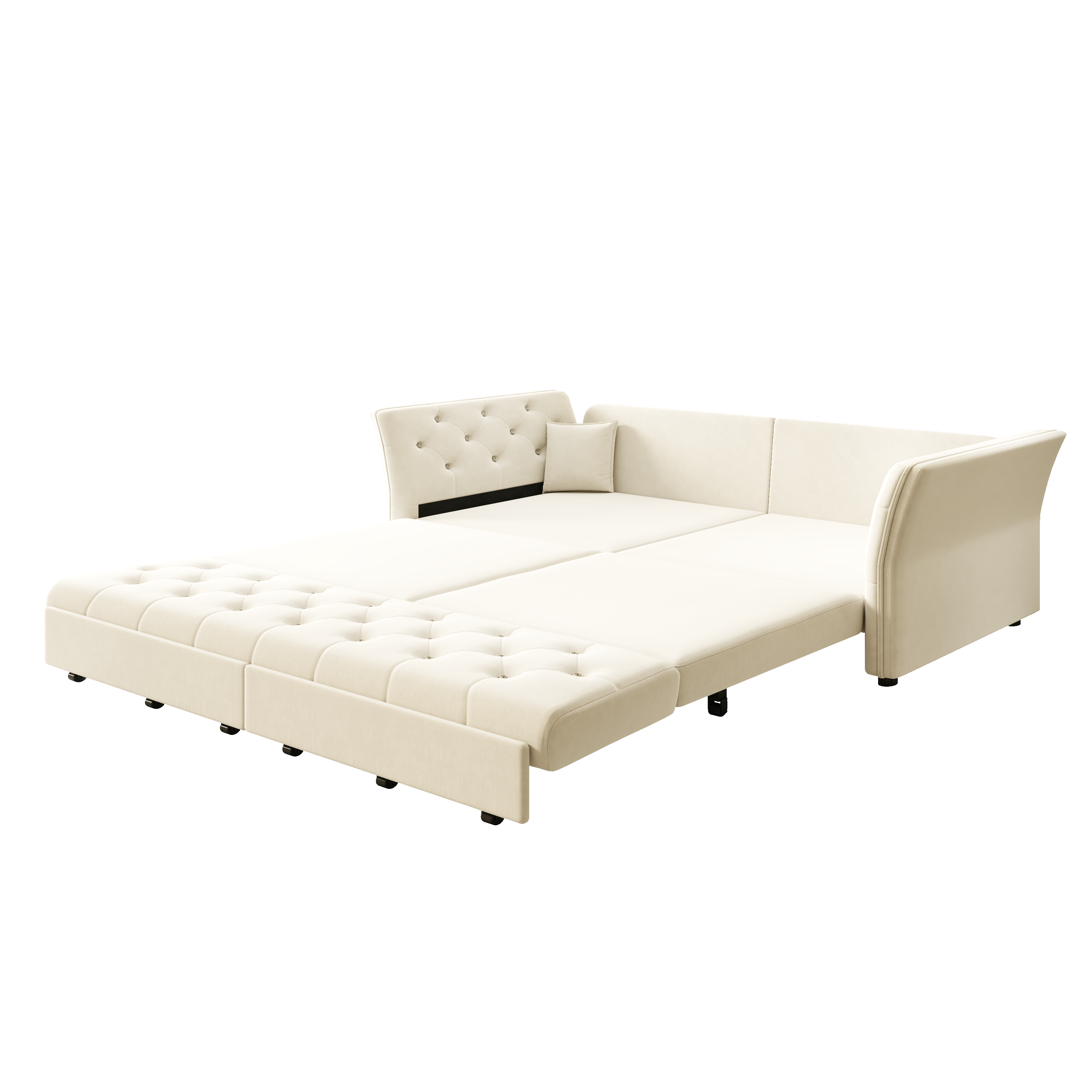 Brockton beige sleeper sofa showing queen pull out bed configuration isolated on white background
