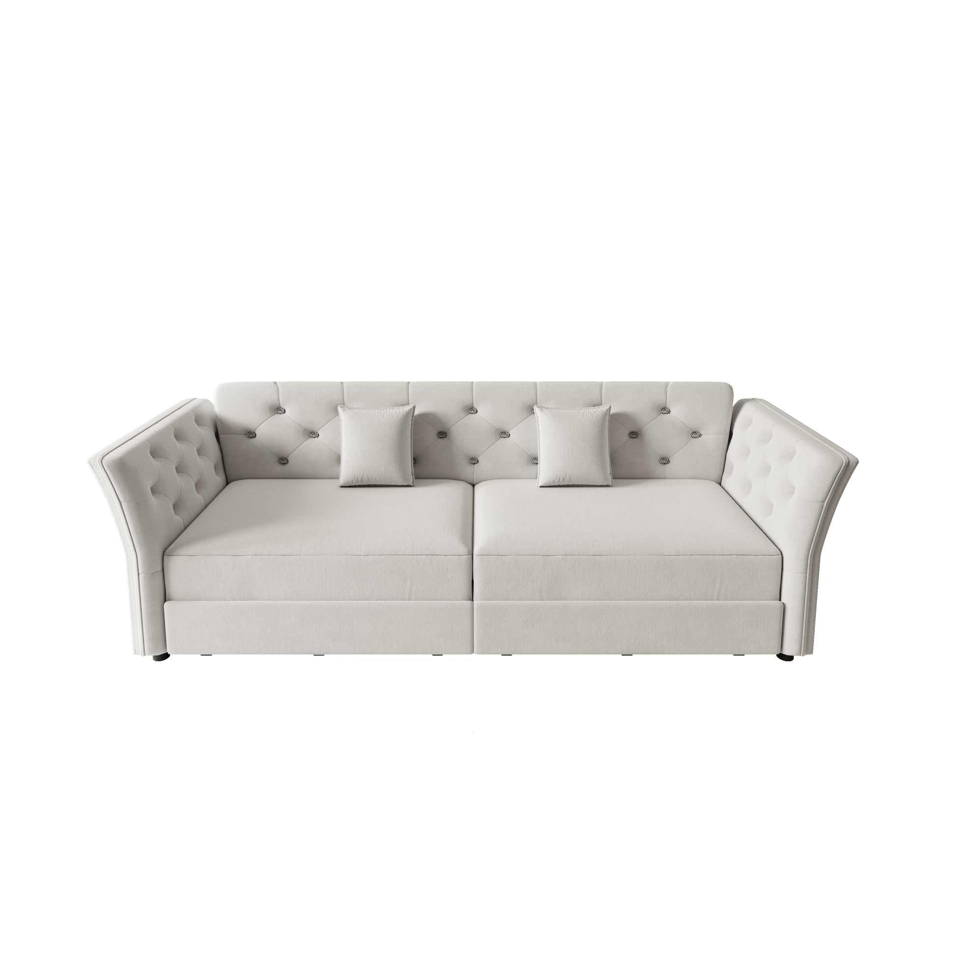 Brockton grey sleeper sofa showing front view velvet sofa image isolated on white background