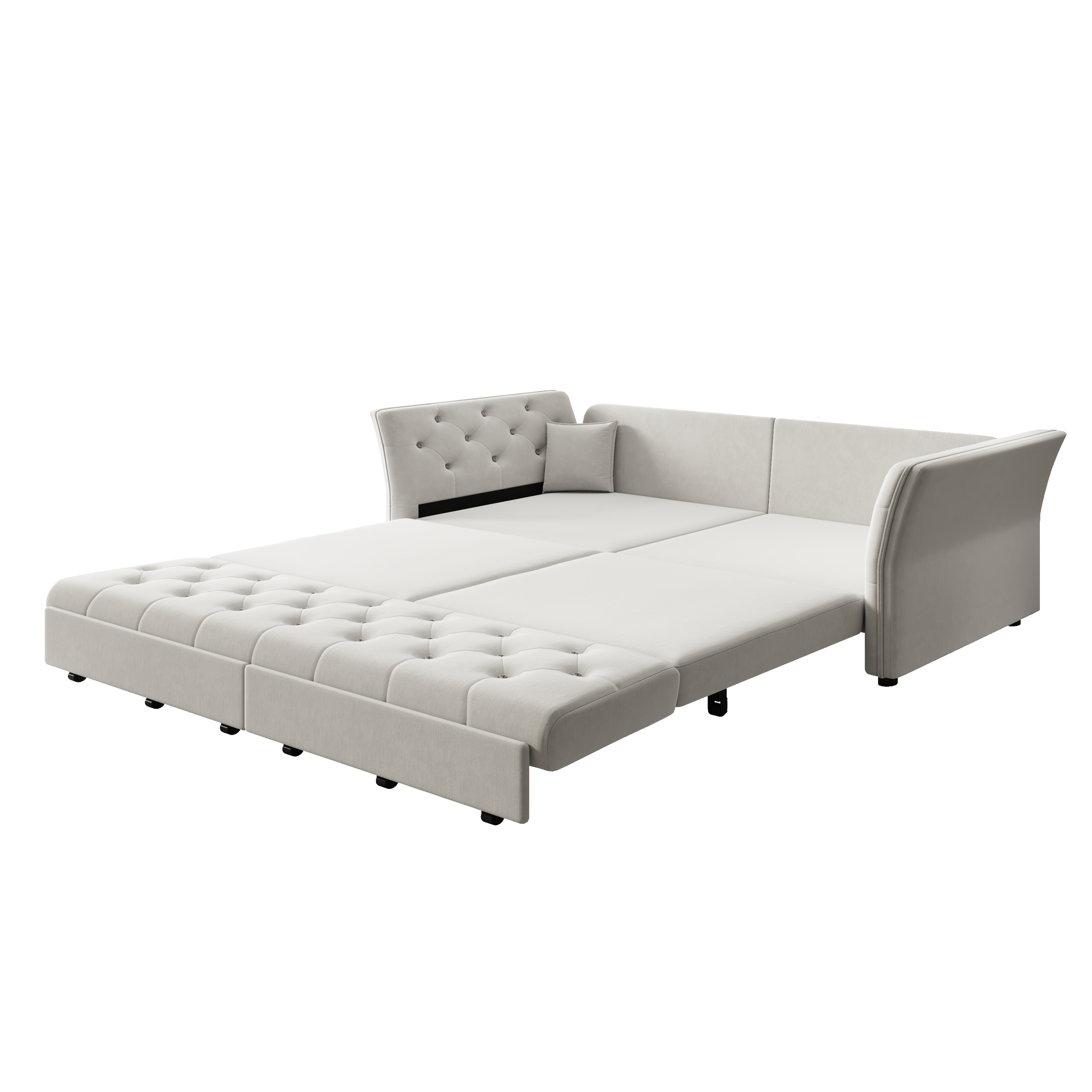 Brockton grey sleeper sofa showing front angled queen sleeper bed configuration isolated on white background