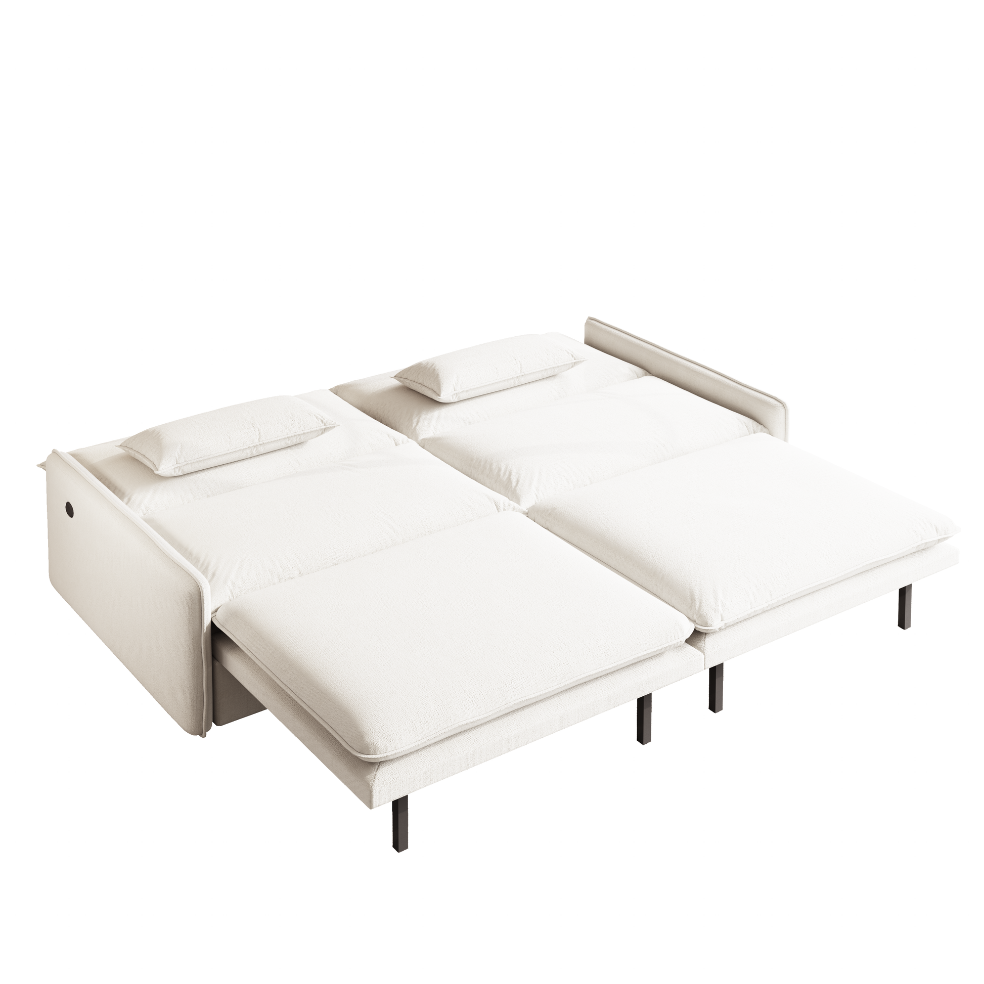 Burbank beige white sleeper sofa showing full pull out sleeper bed on white background