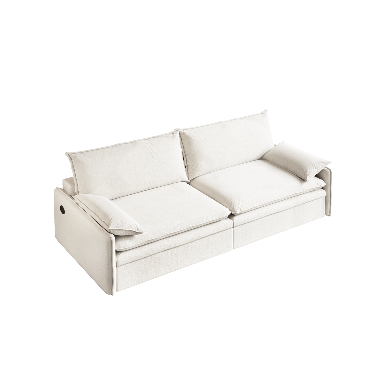 Burbank beige white sleeper sofa showing sofa mode with deep seat cushions