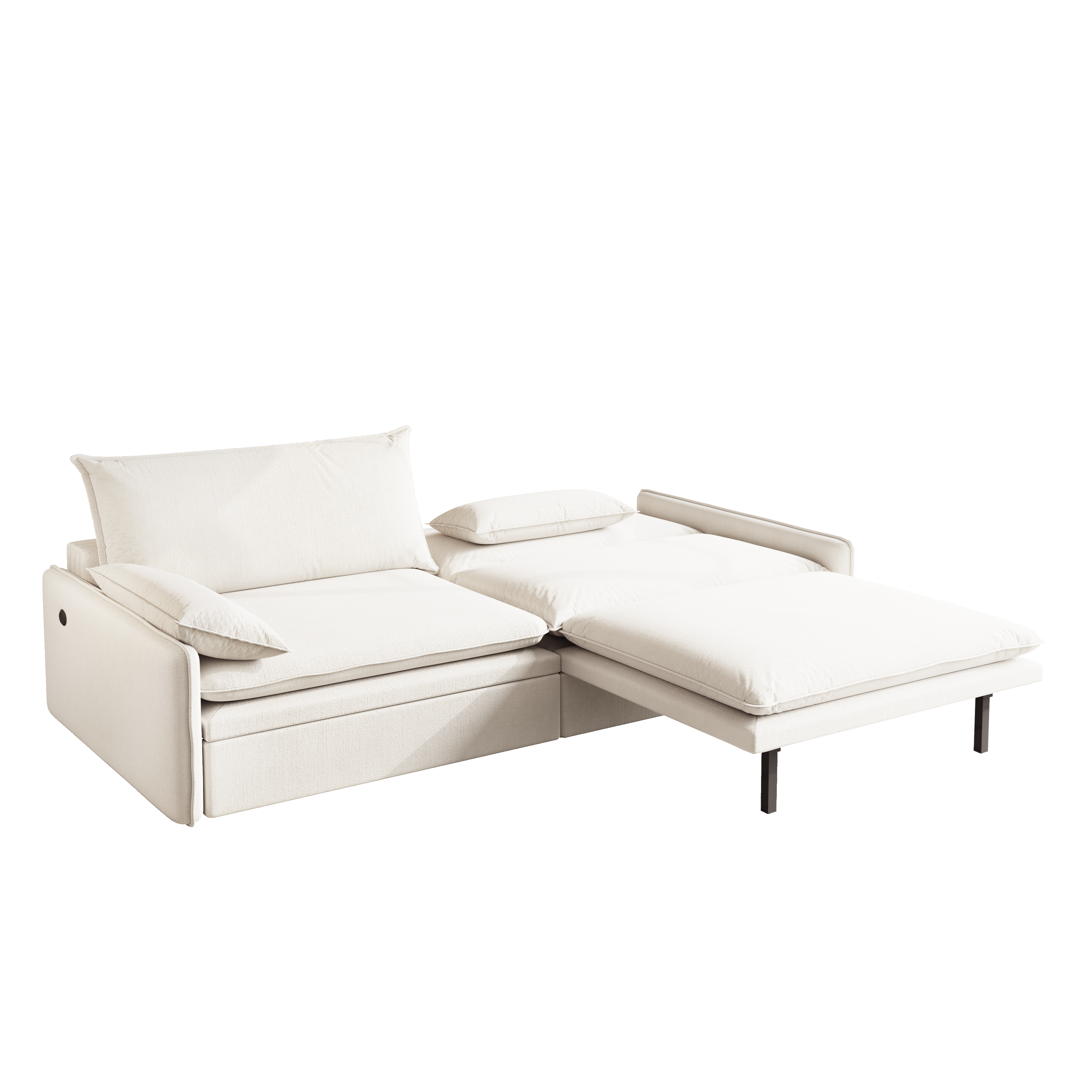Burbank beige white sleeper sofa showing single side pull out sleeper function