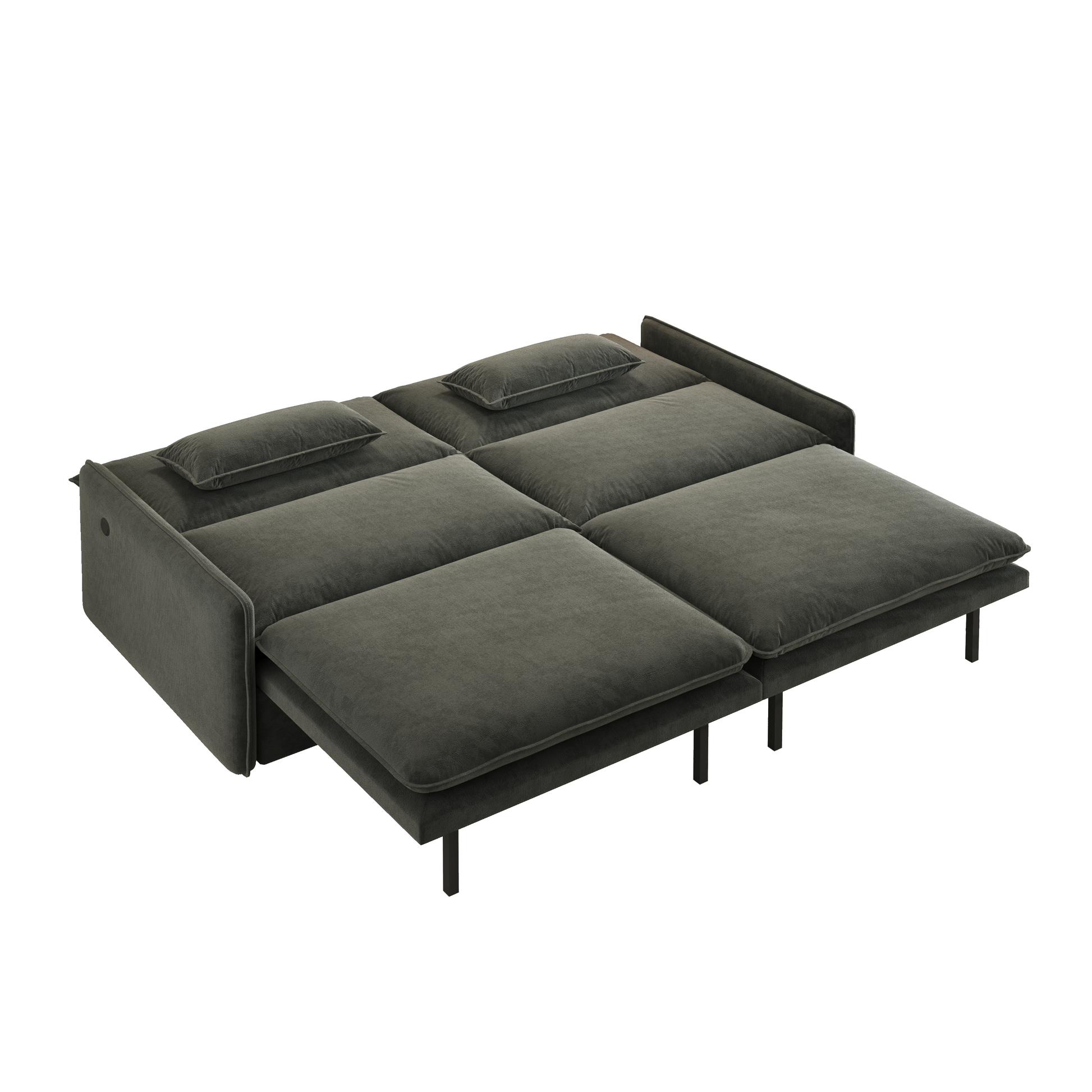 Burbank dark gray sleeper sofa showing full sleeper bed mode on white background