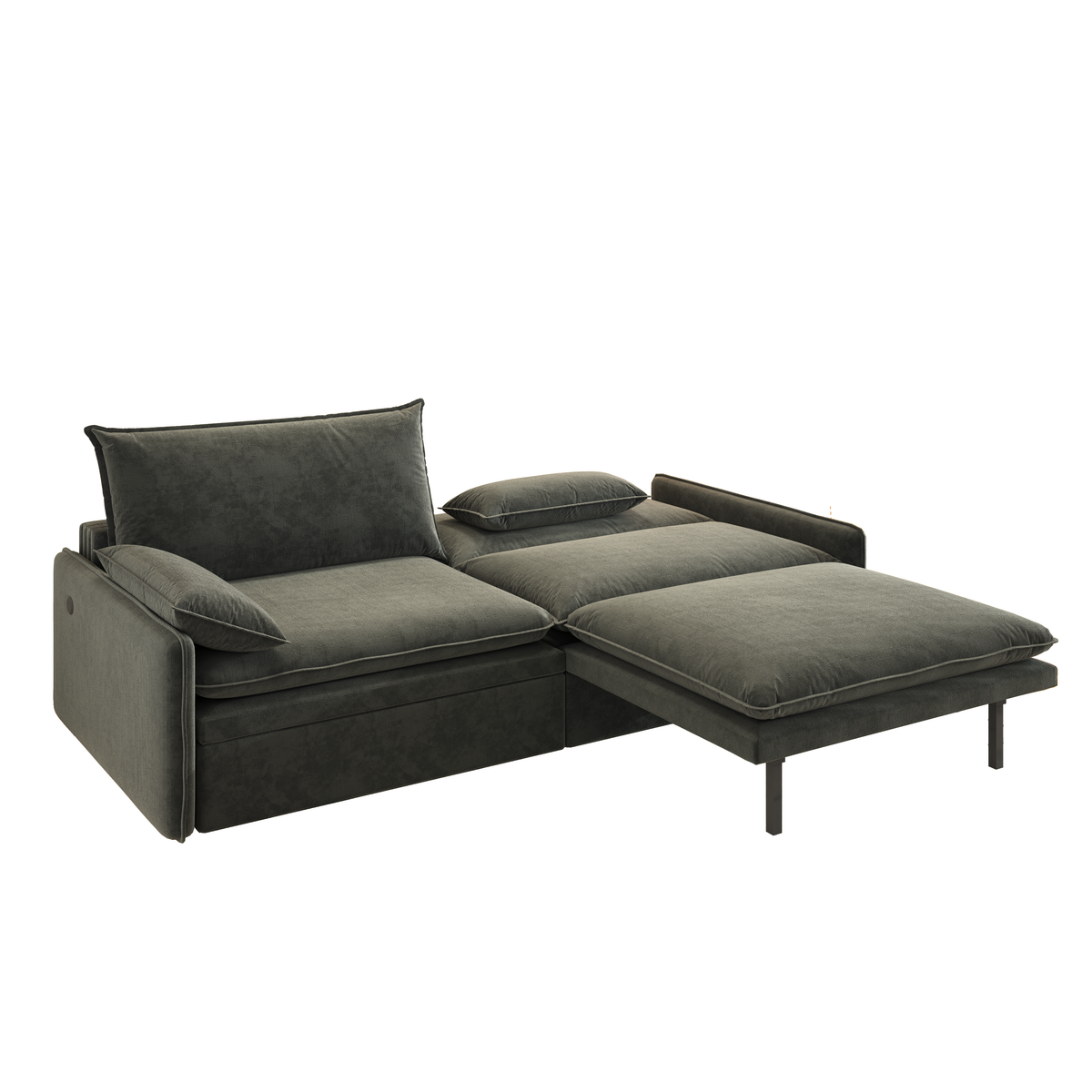 Burbank dark gray sleeper sofa showing single side pull out sleeper setup