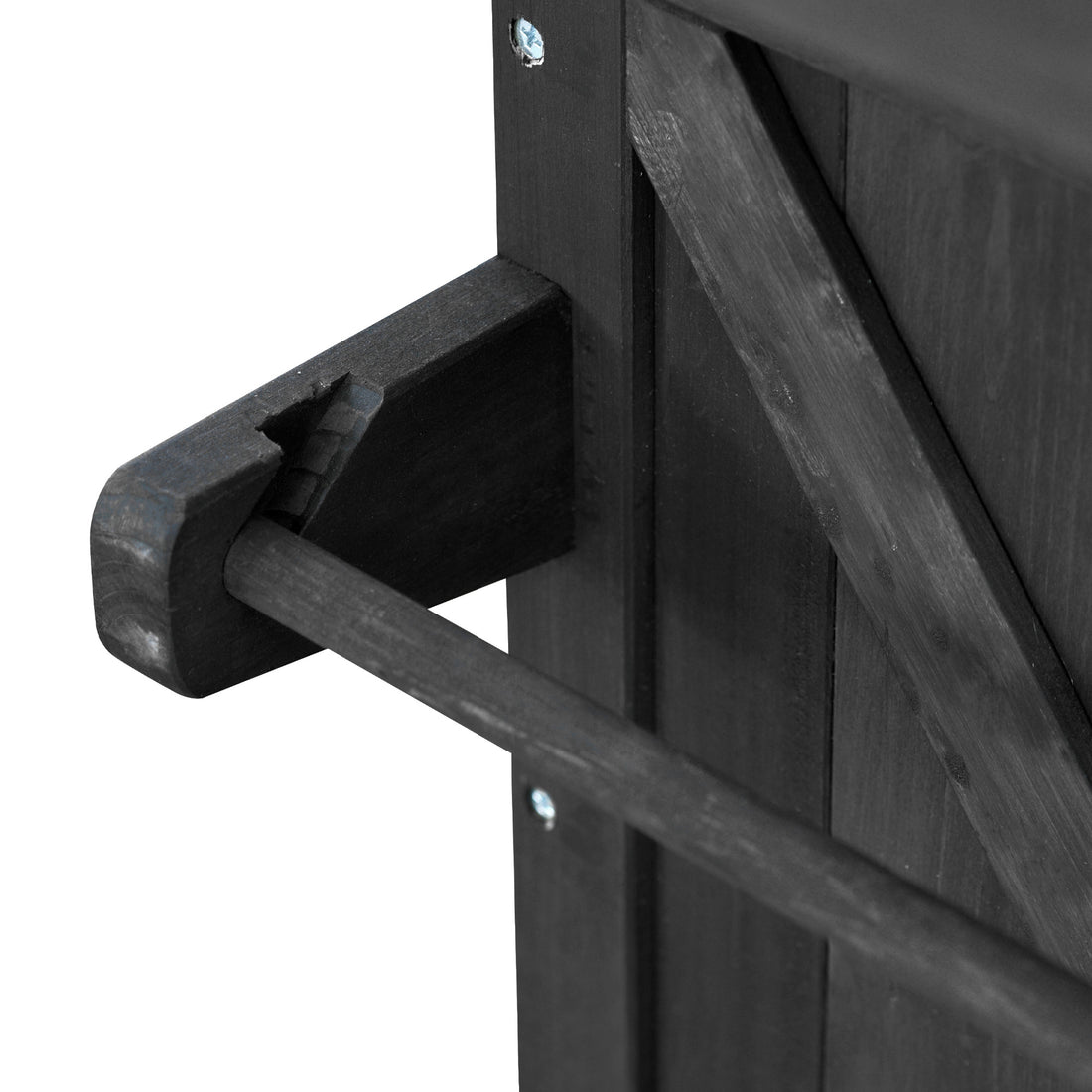Calais black outdoor kitchen island showing side handle rail and wood frame detail