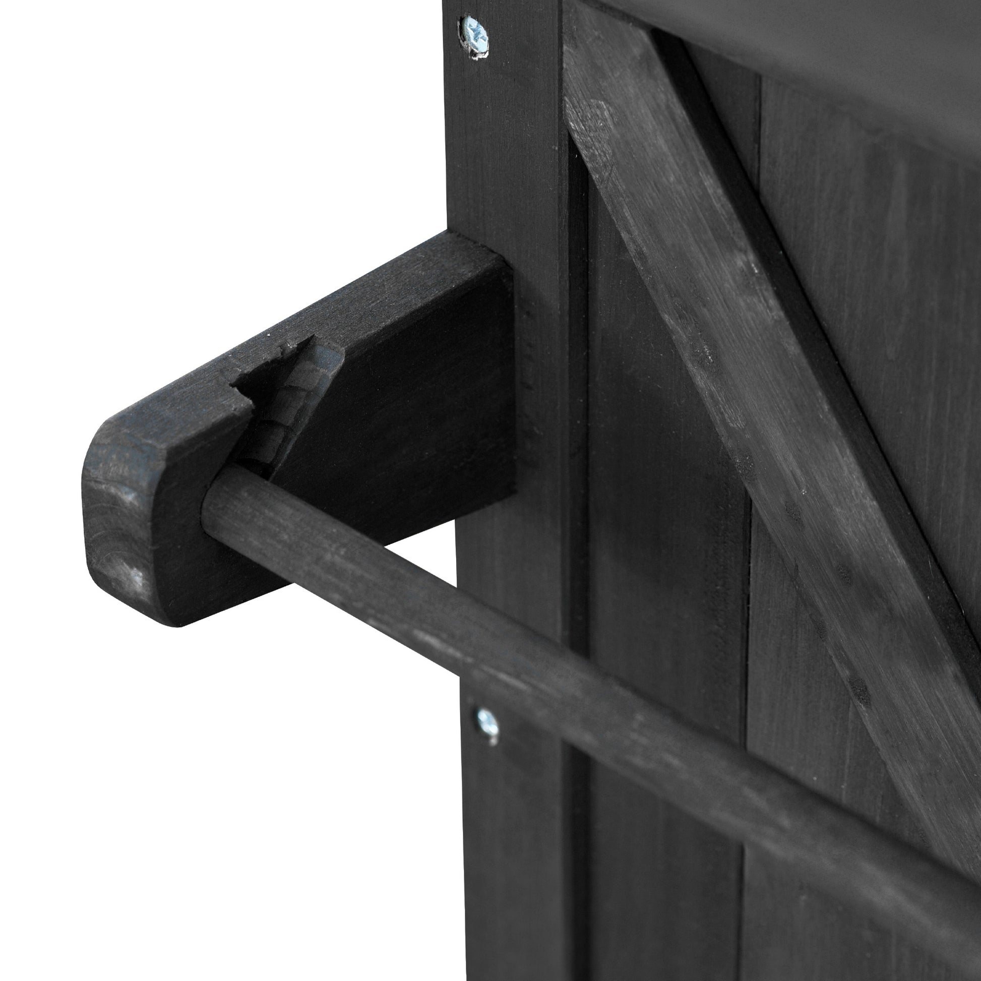 Calais black outdoor kitchen island showing side handle rail and wood frame detail